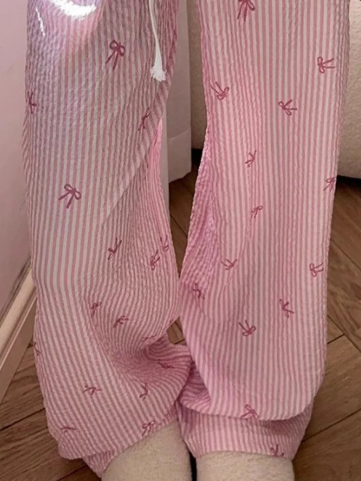 Y2K Bow Stripes Color-blocked Straps Sweet Pants - Image 3