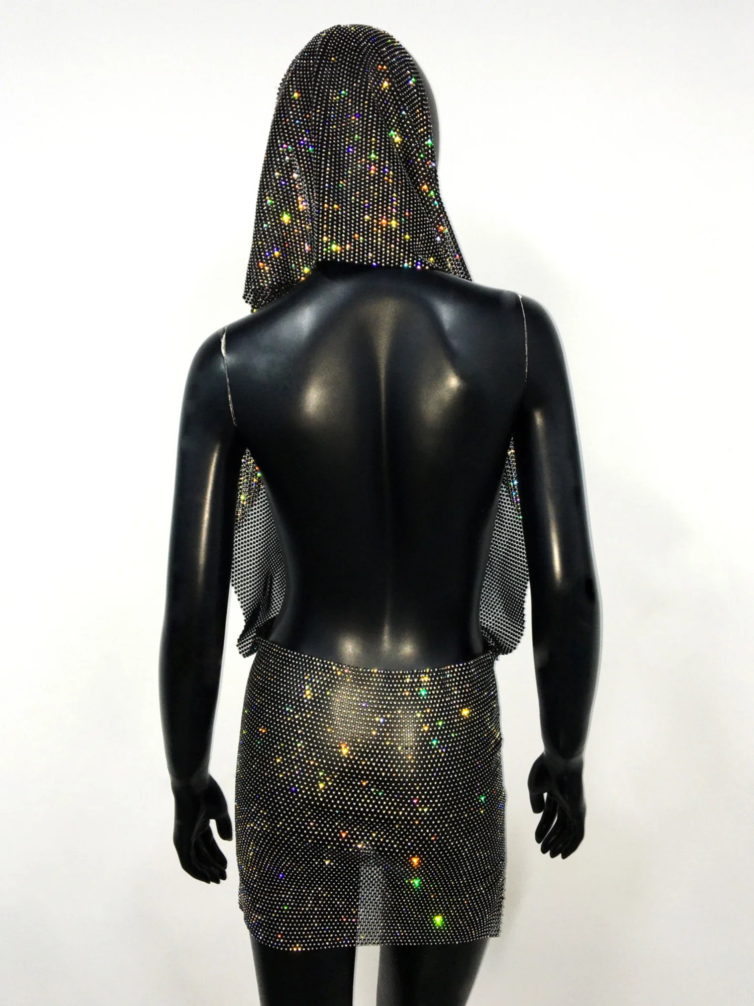 Rhinestone Sequins Pocket Collar Hooded Backless Mini&Short Dresses - Image 6