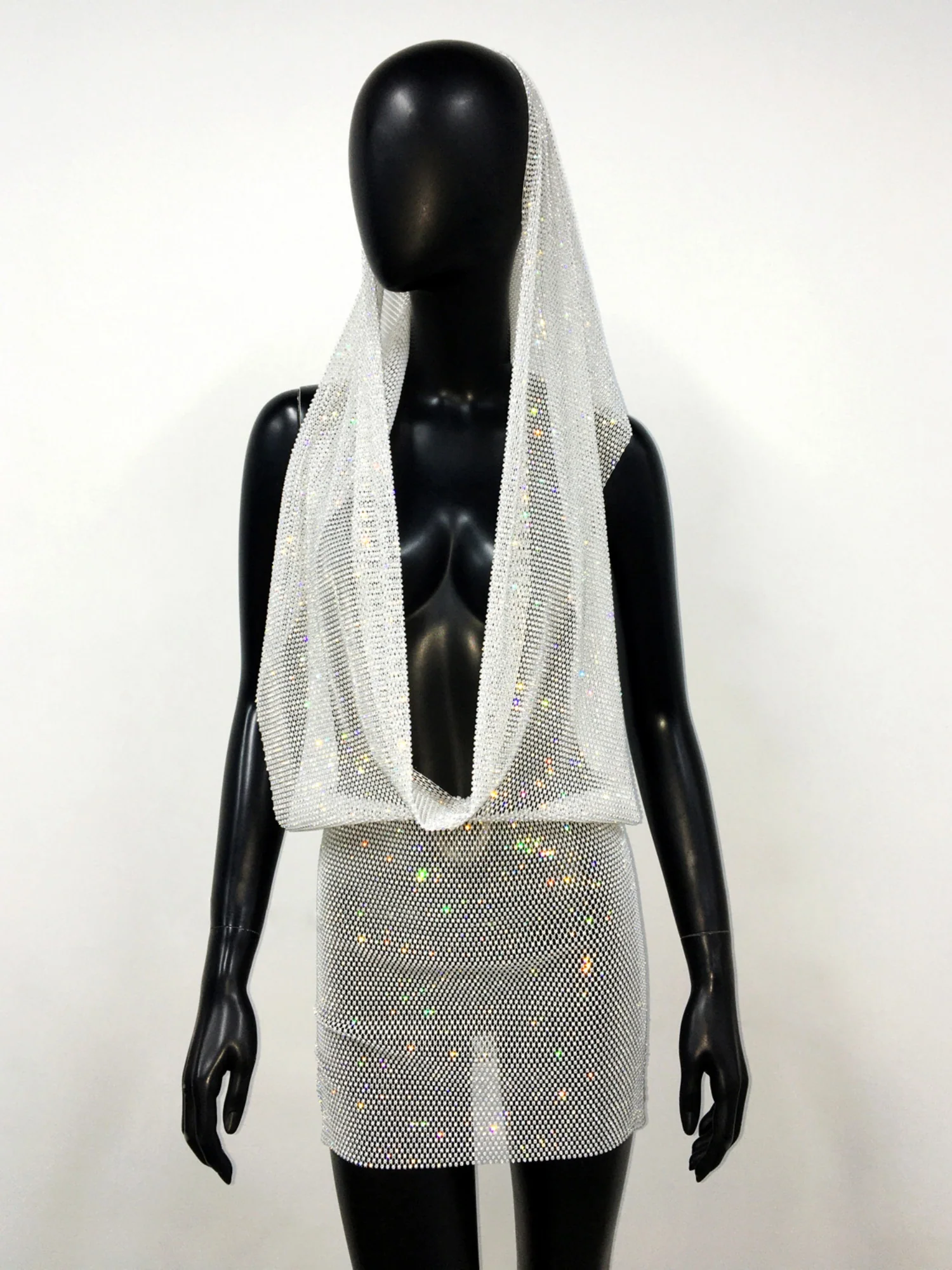 Rhinestone Sequins Pocket Collar Hooded Backless Mini&Short Dresses - Image 7
