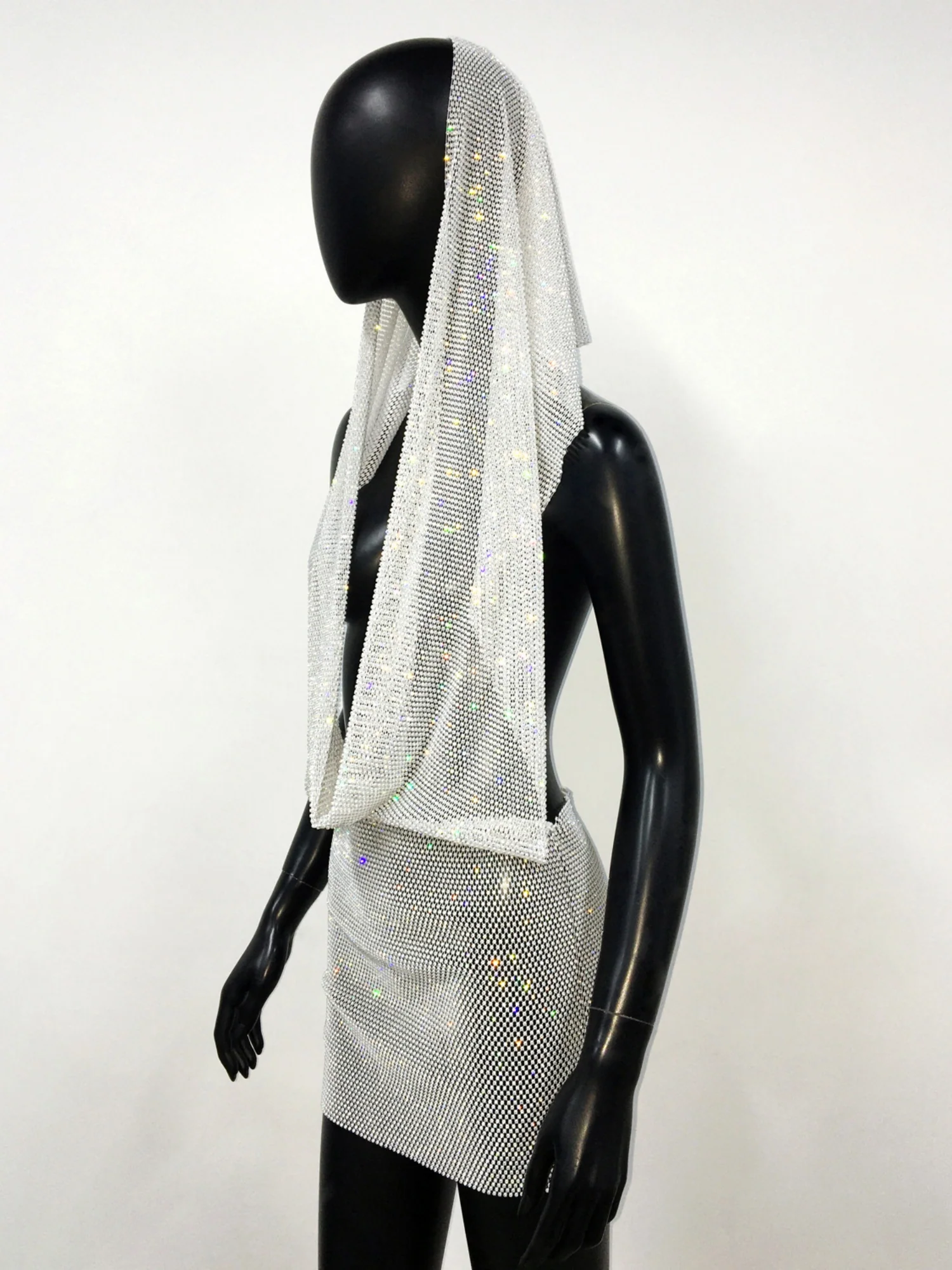 Rhinestone Sequins Pocket Collar Hooded Backless Mini&Short Dresses - Image 8