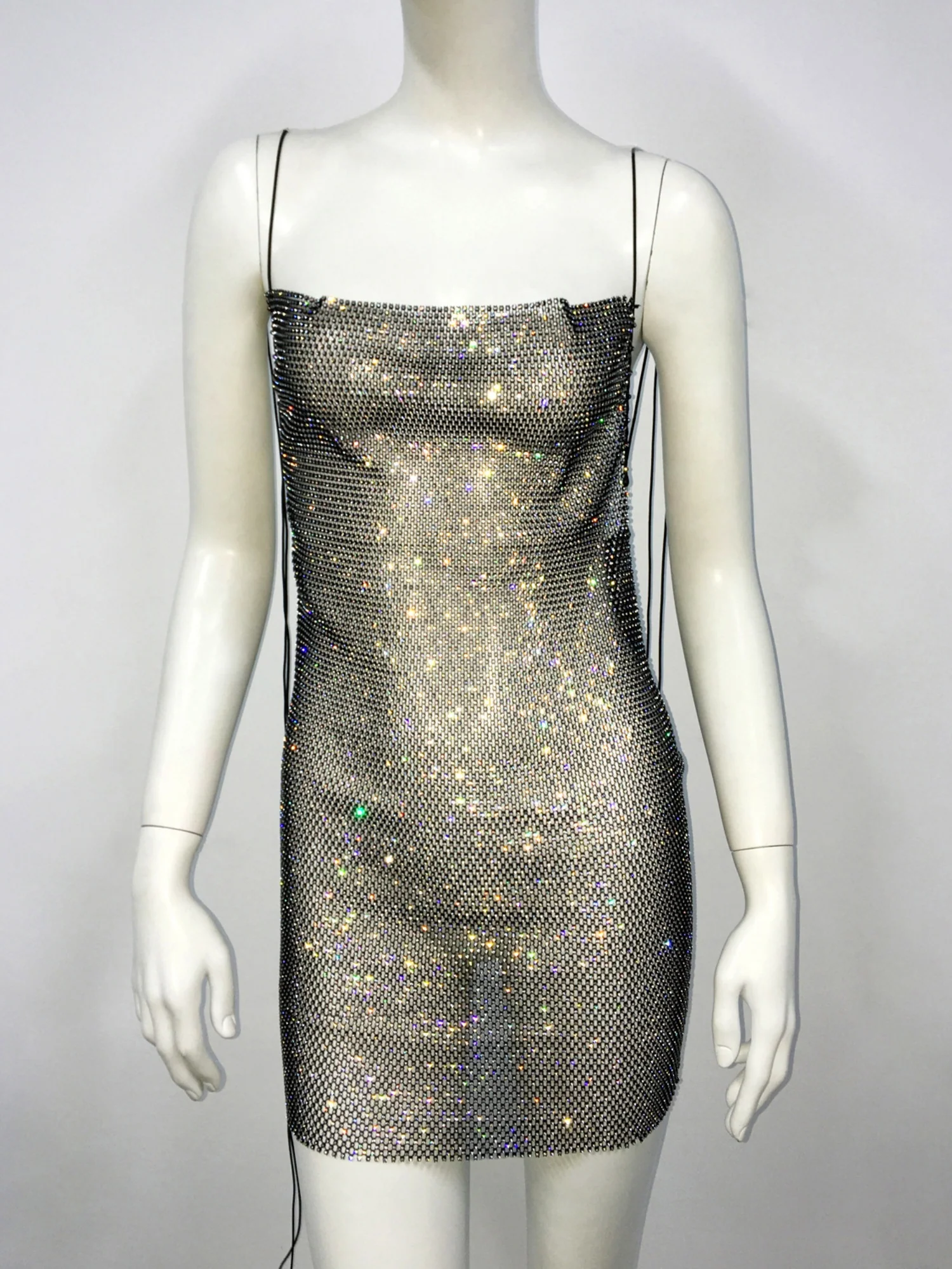 Rhinestone Sequins Fishing Nets Backless Mini&Short Dresses - Image 5