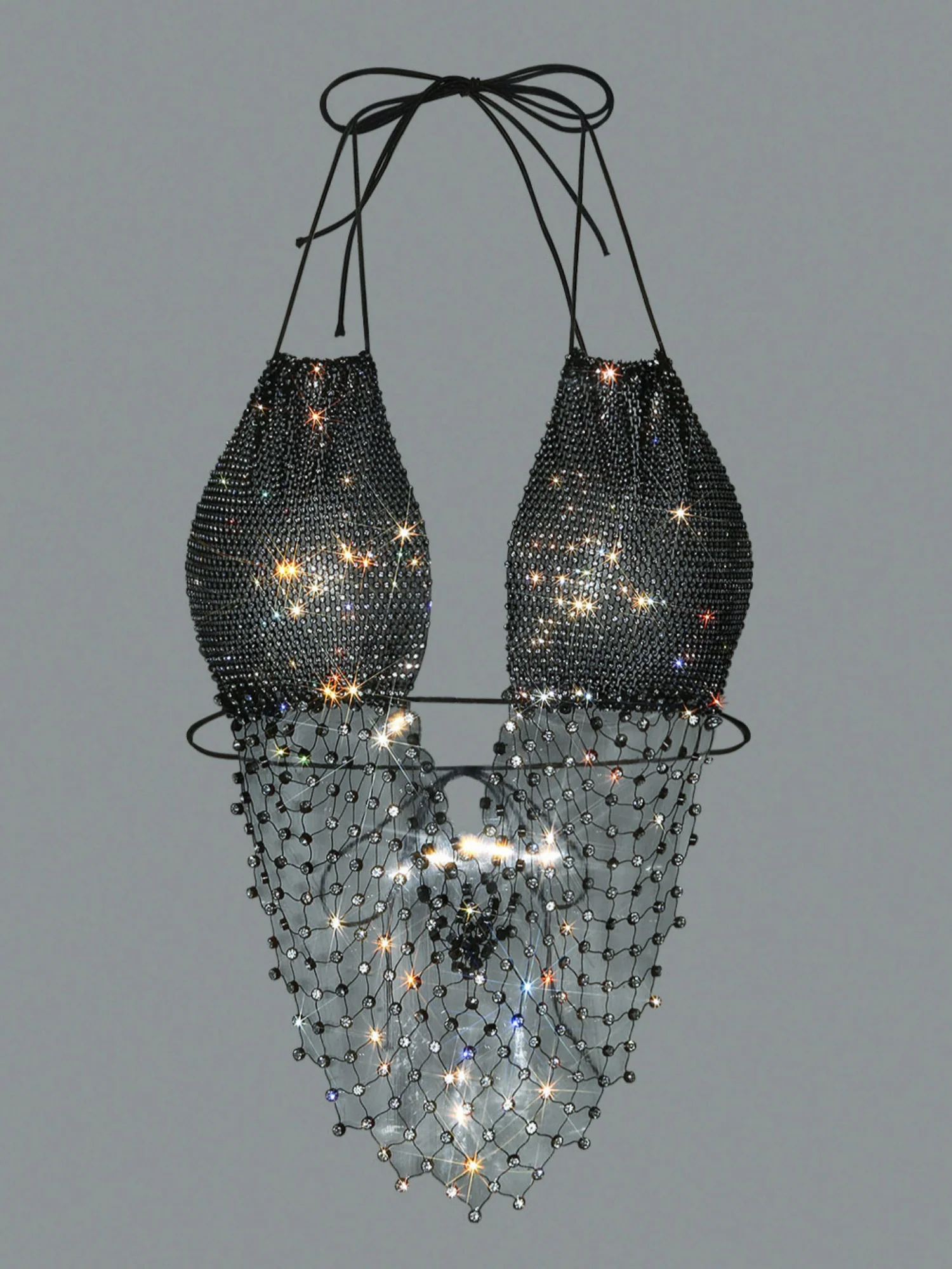 Rhinestone Sequins Fishing Nets Tassel Halter Neck And Backless Tank Tops&Camis - Image 14