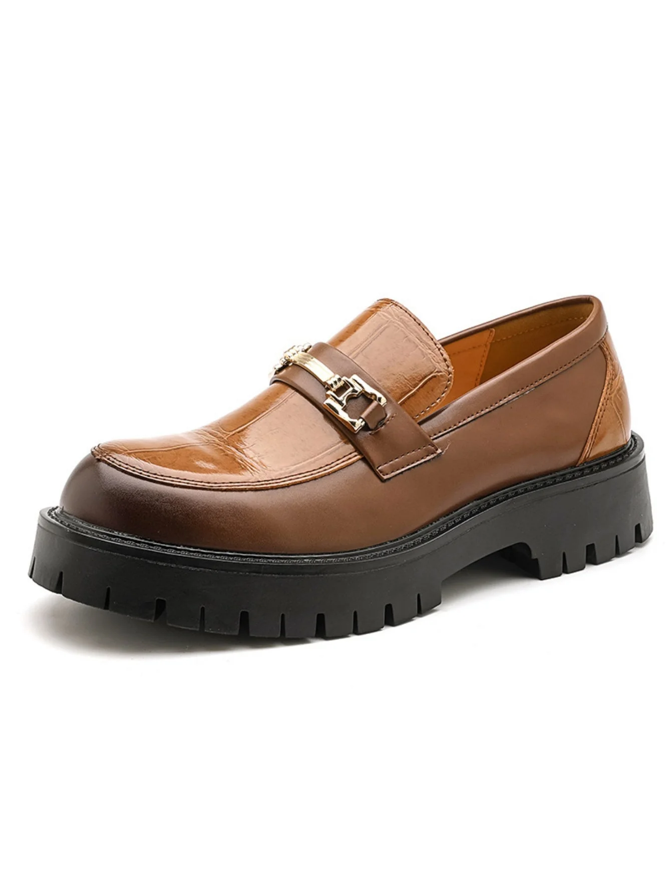 Metal Buckle Embossed Platform Slip-on Loafers - Image 6