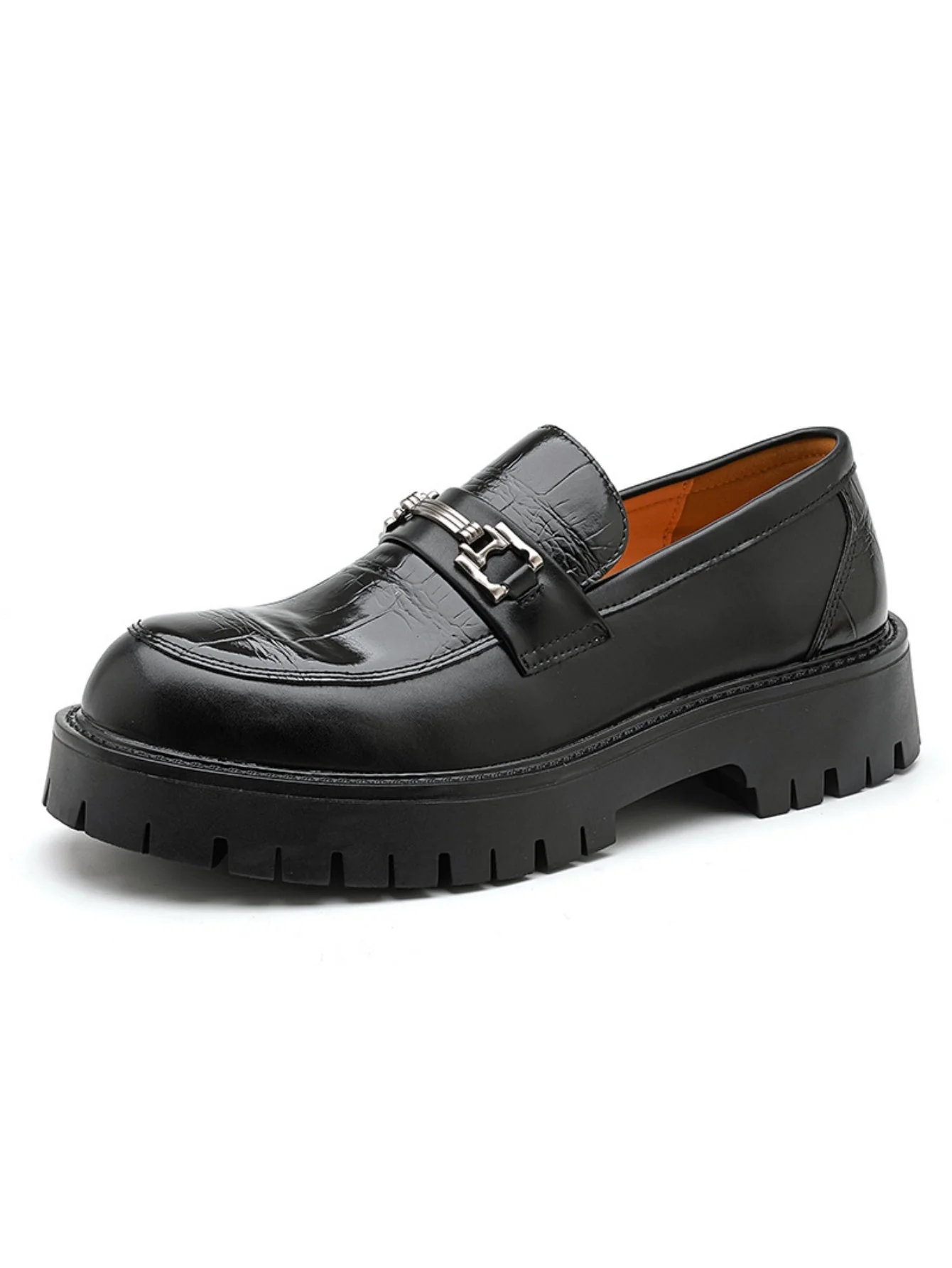 Metal Buckle Embossed Platform Slip-on Loafers - Image 8