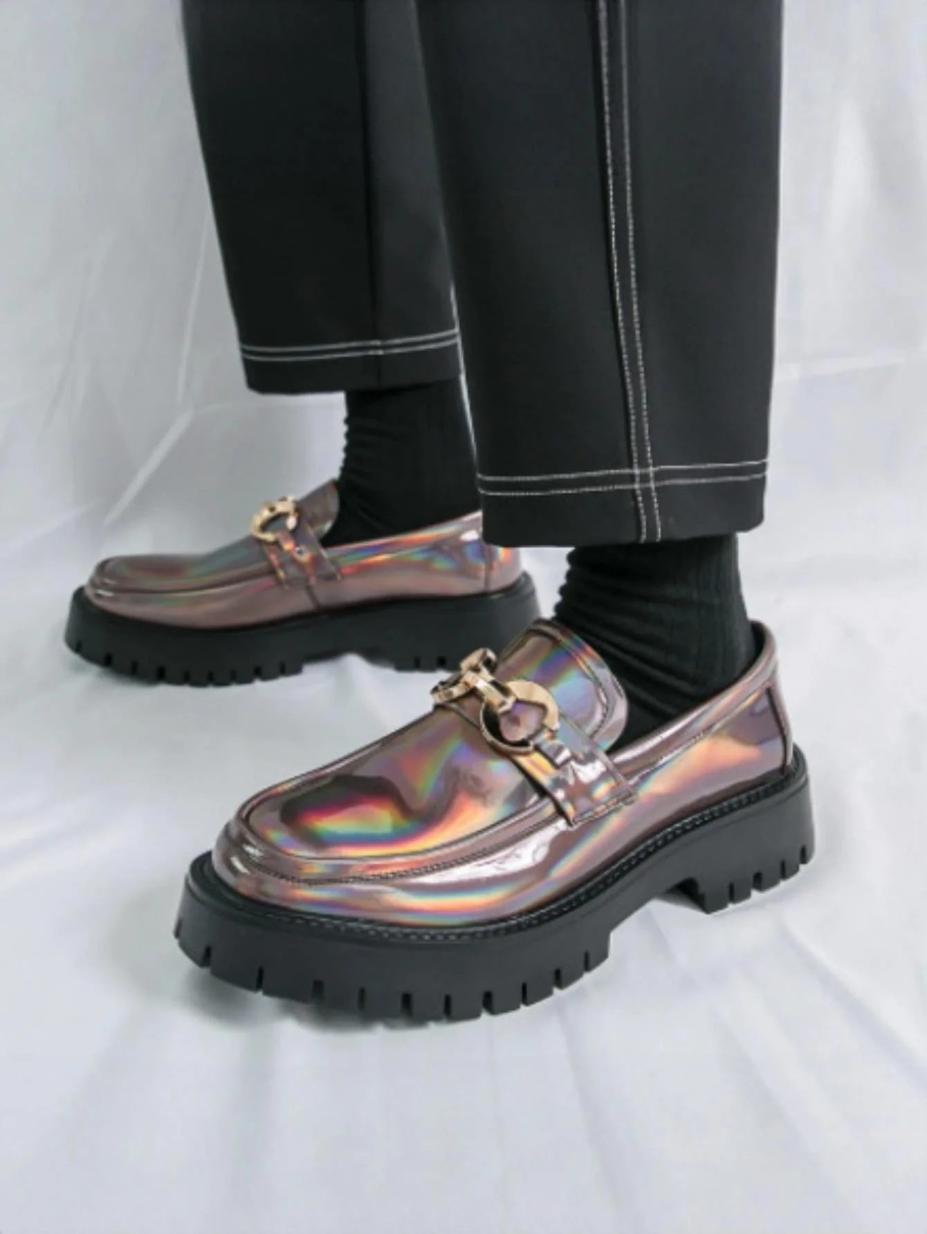 Metal Buckle Platform Slip-on Loafers - Image 9