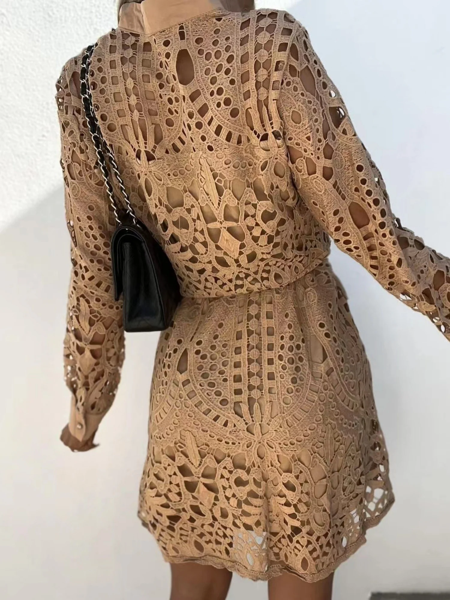 Lace Cutout Lace Up Long Sleeves Mini&Short Dresses - Image 5