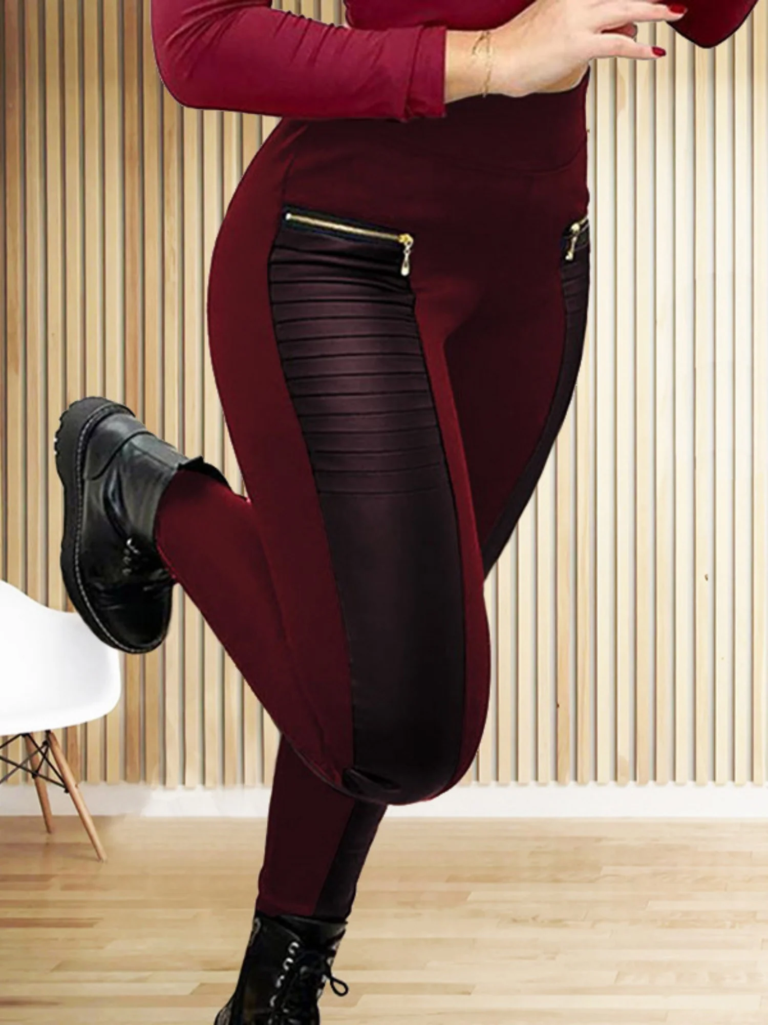 PU Leather Splicing Interface Bag High-waisted And High-elasticity Pants - Image 2