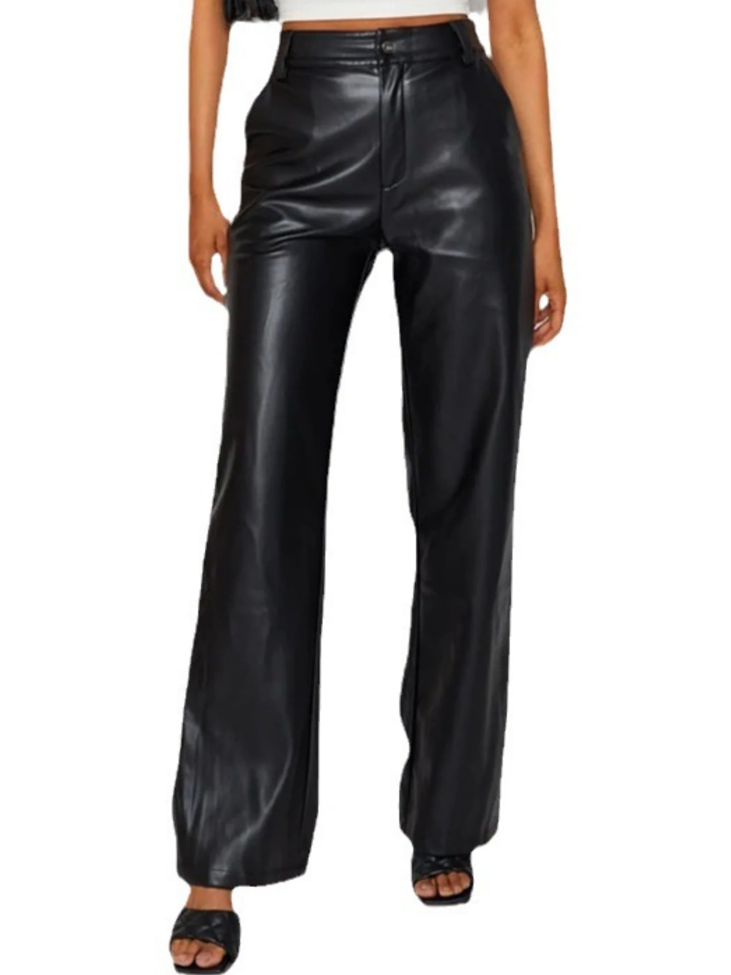 PU Leather Button Pocket High-waisted And High-elasticity Pants - Image 5