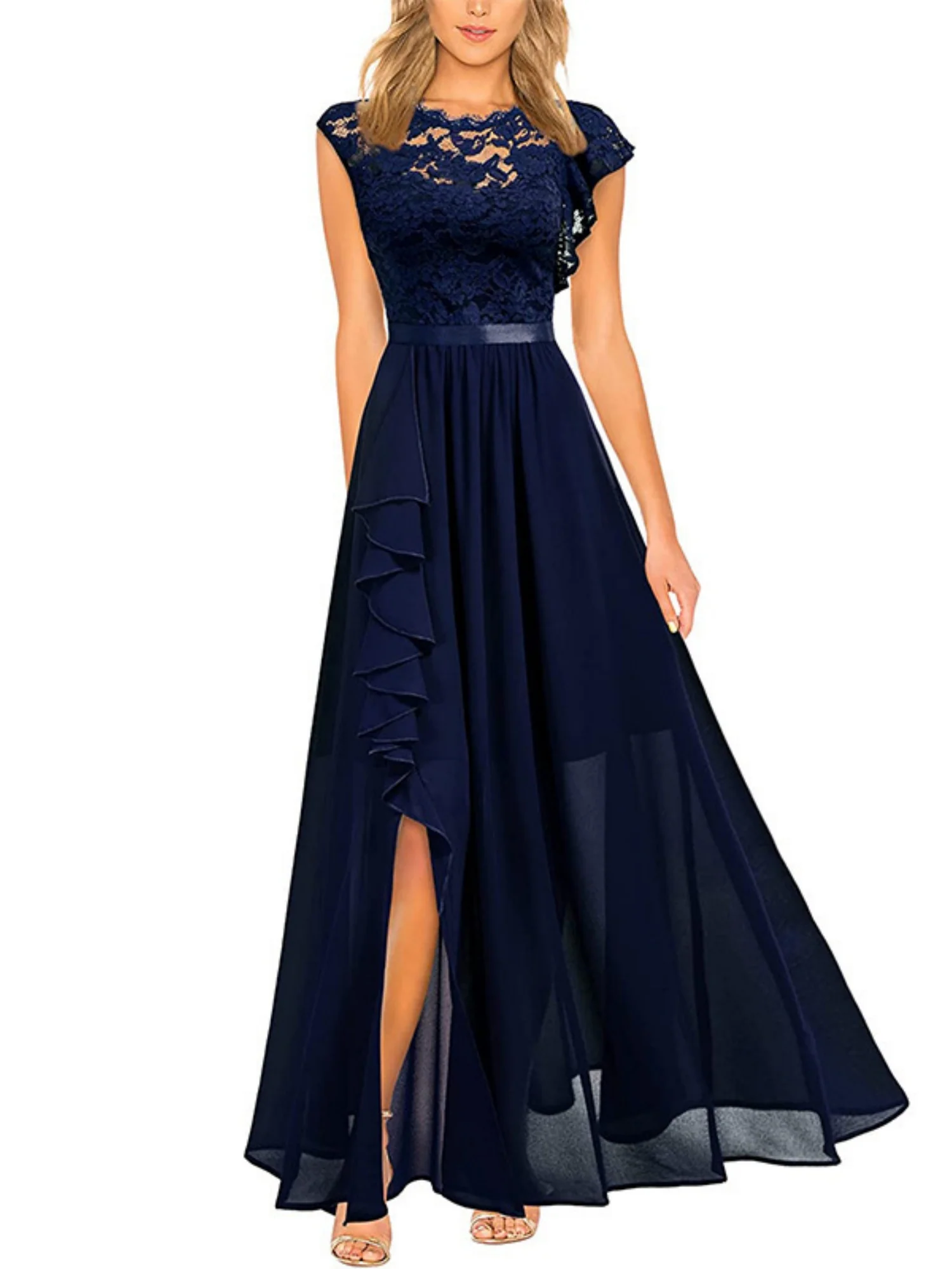 Lace Cutout Lace Patchwork Short-sleeved Long Dress - Image 7