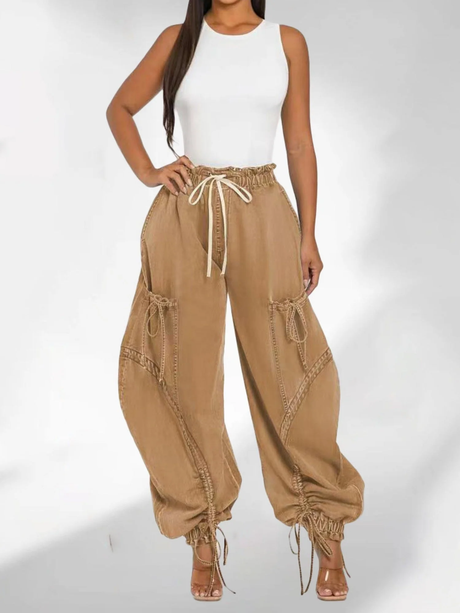 Y2K Drawstring Bow Tie Loose-fitting Ankles Jeans - Image 10