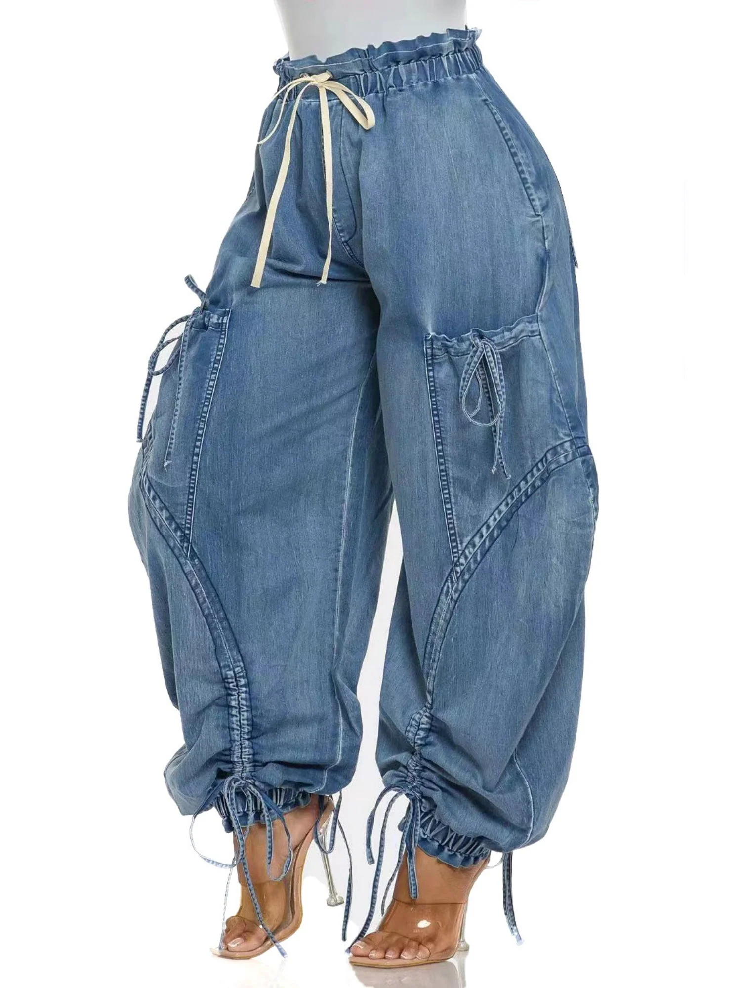 Y2K Drawstring Bow Tie Loose-fitting Ankles Jeans - Image 2