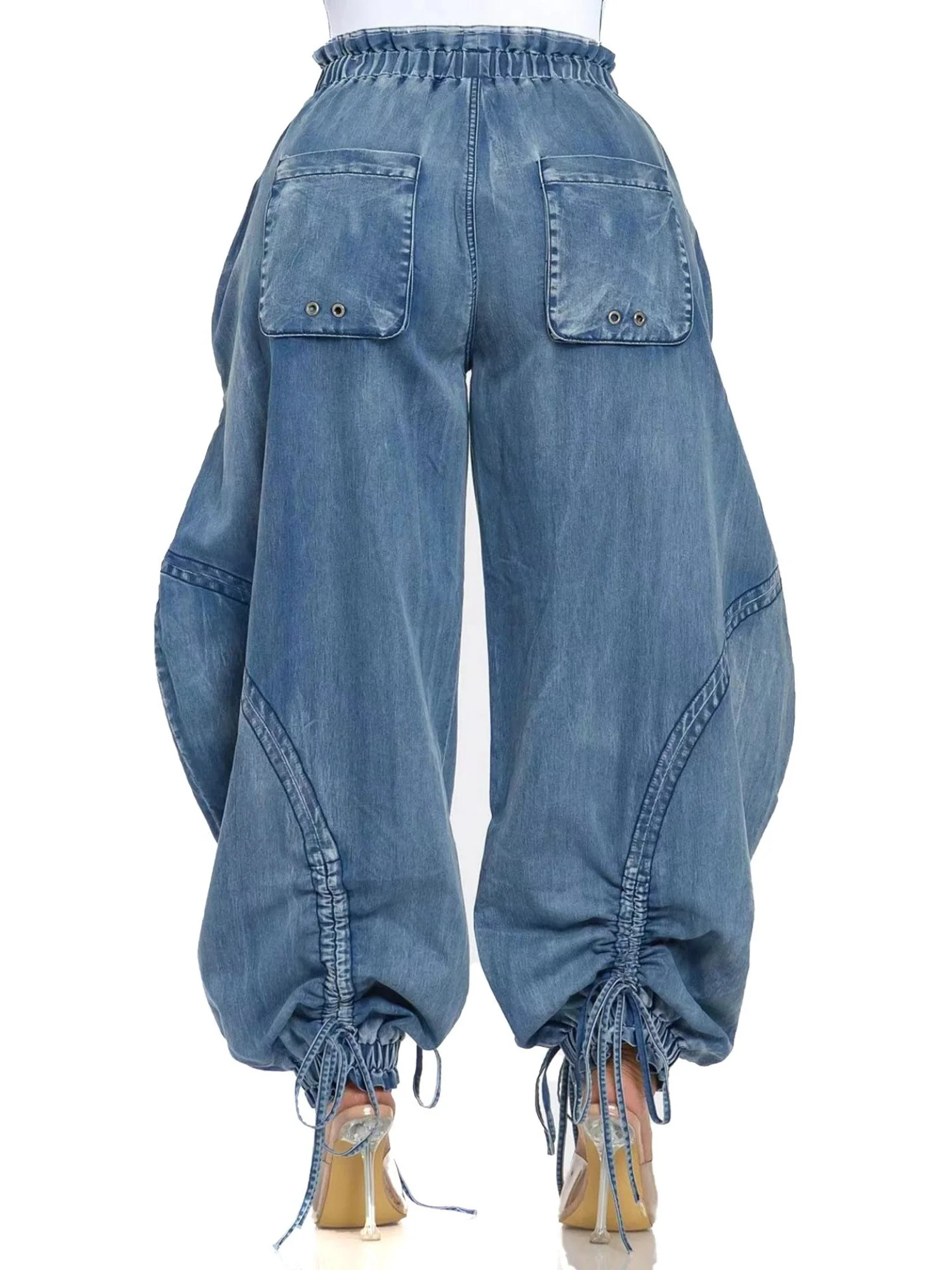 Y2K Drawstring Bow Tie Loose-fitting Ankles Jeans - Image 4