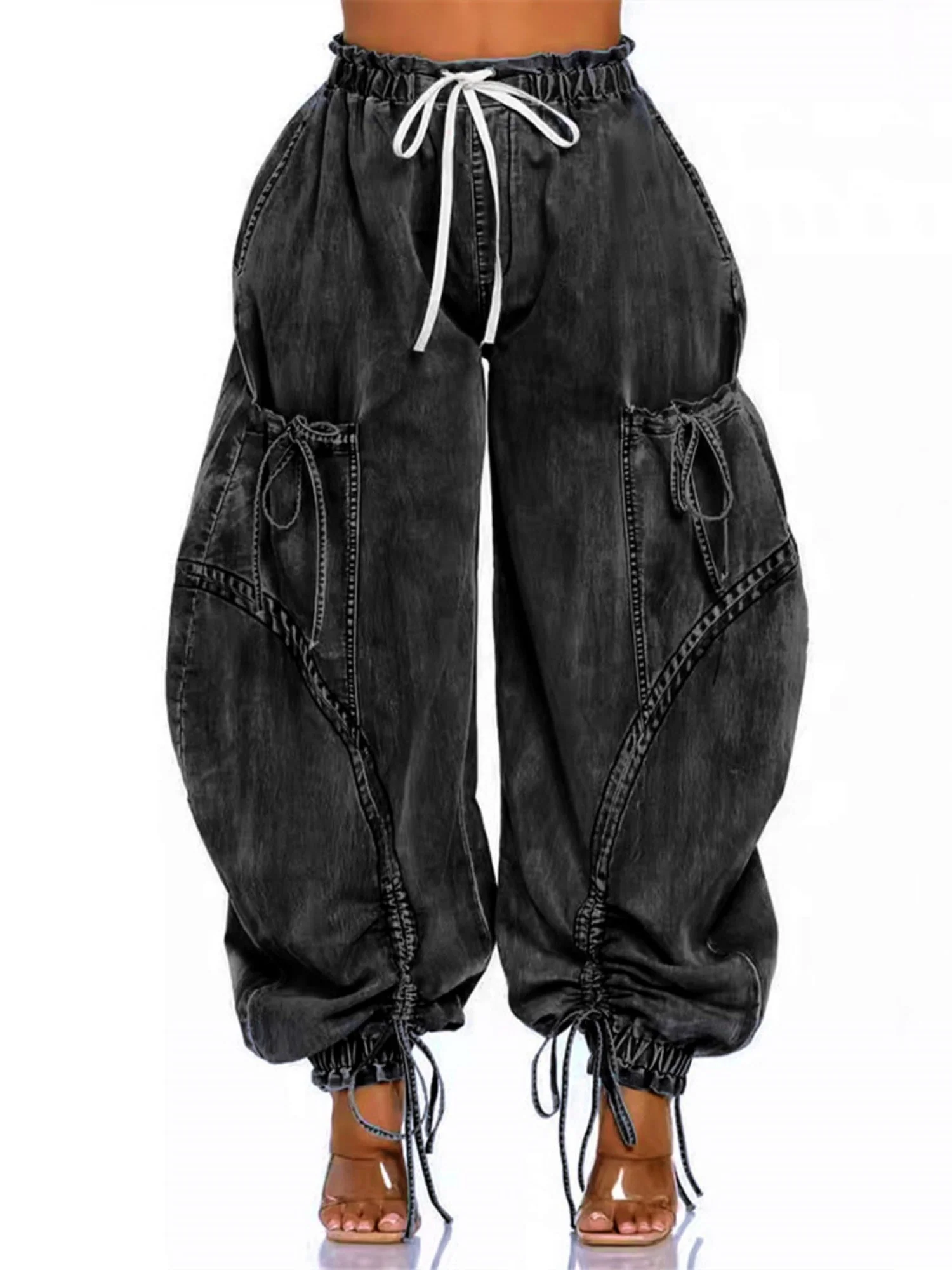 Y2K Drawstring Bow Tie Loose-fitting Ankles Jeans - Image 5