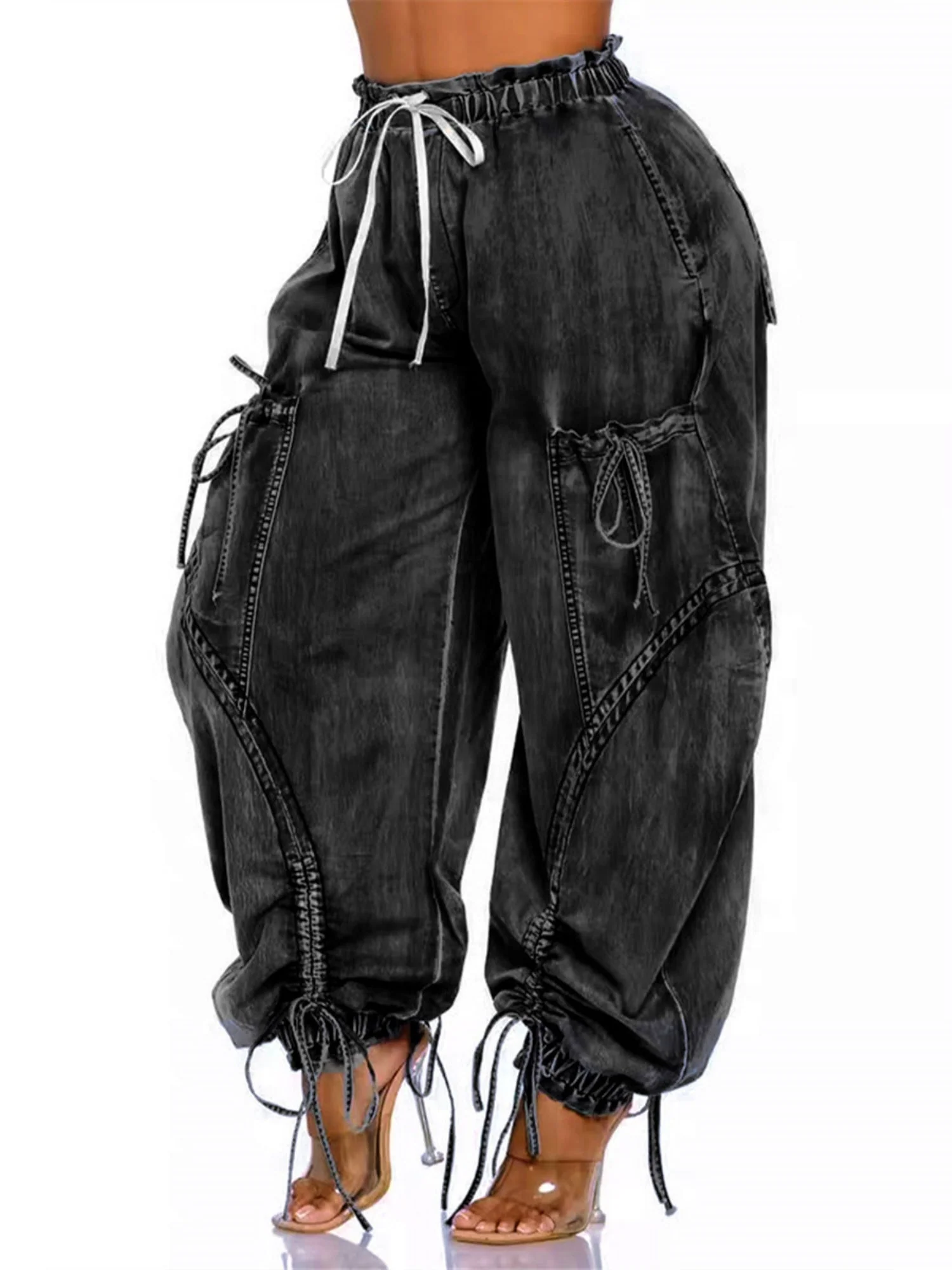 Y2K Drawstring Bow Tie Loose-fitting Ankles Jeans - Image 6