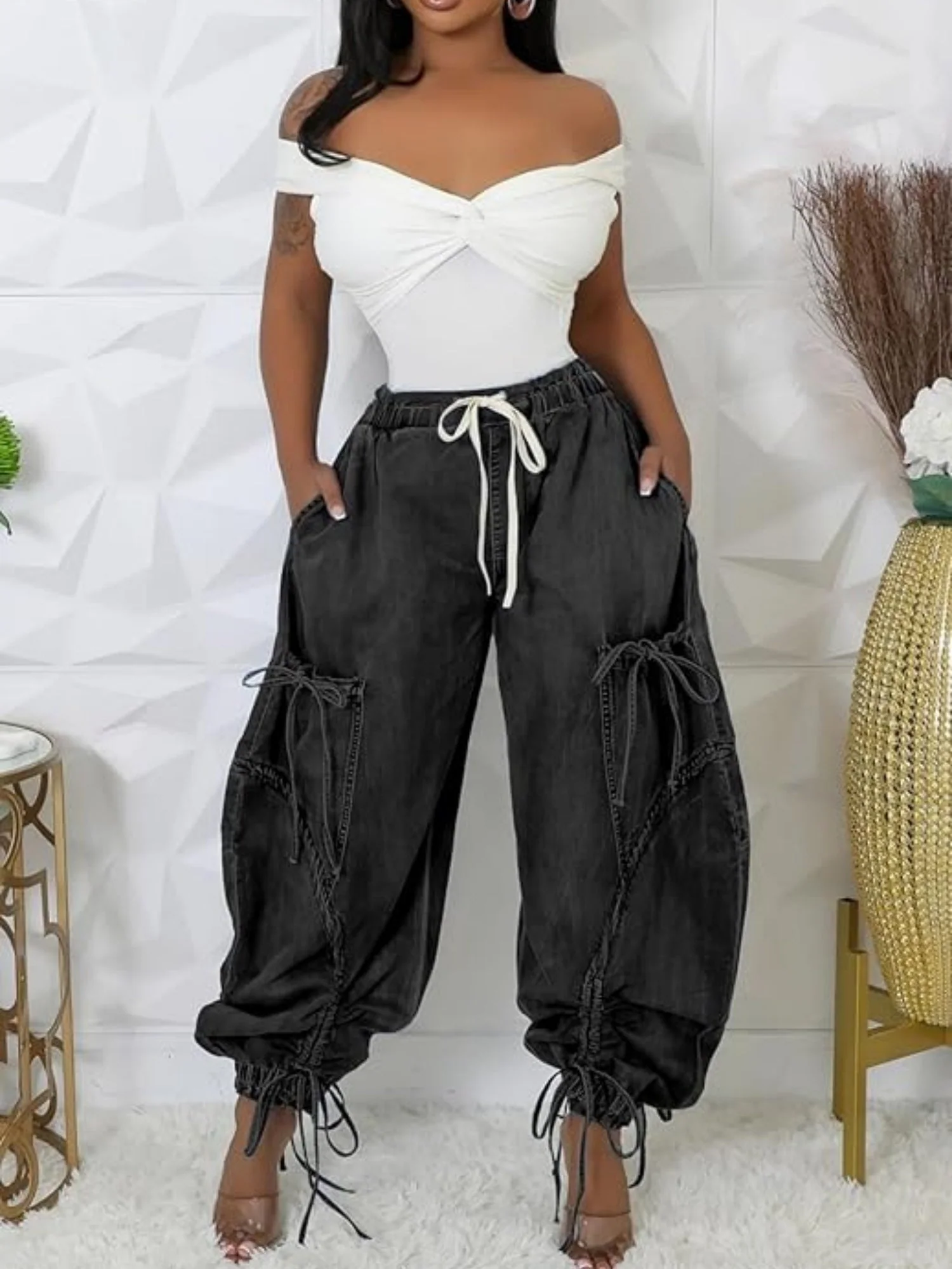 Y2K Drawstring Bow Tie Loose-fitting Ankles Jeans - Image 8