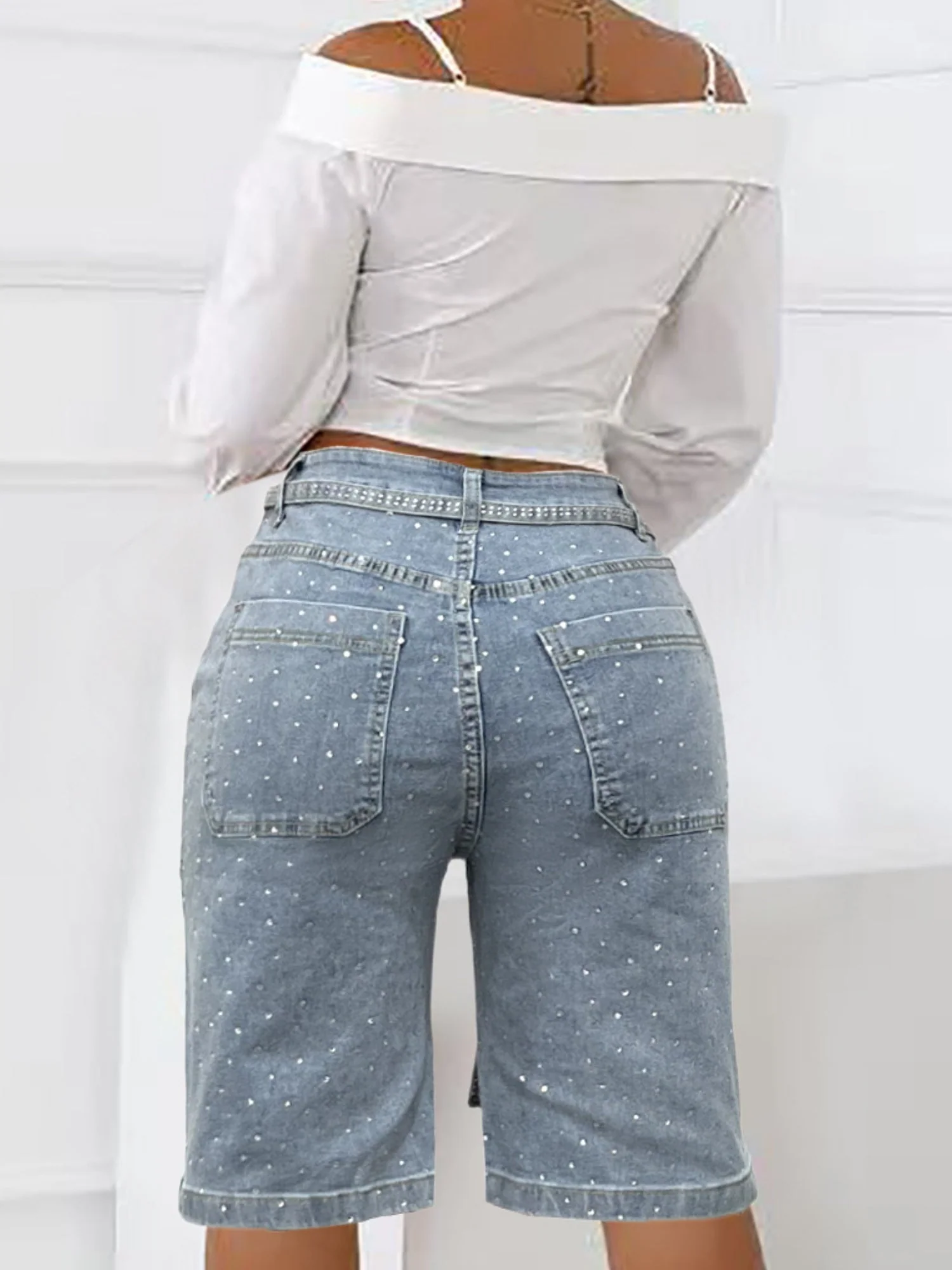Y2K Diamond Includes Belt Loose-fitting Five-quarter Pants Jeans - Image 2