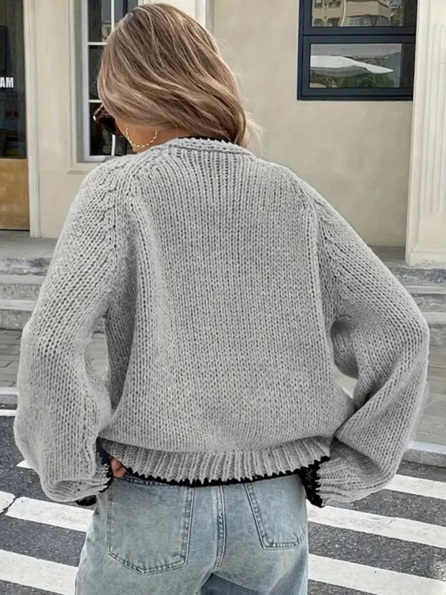 Bow Tie Color-blocked Cardigans - Image 2