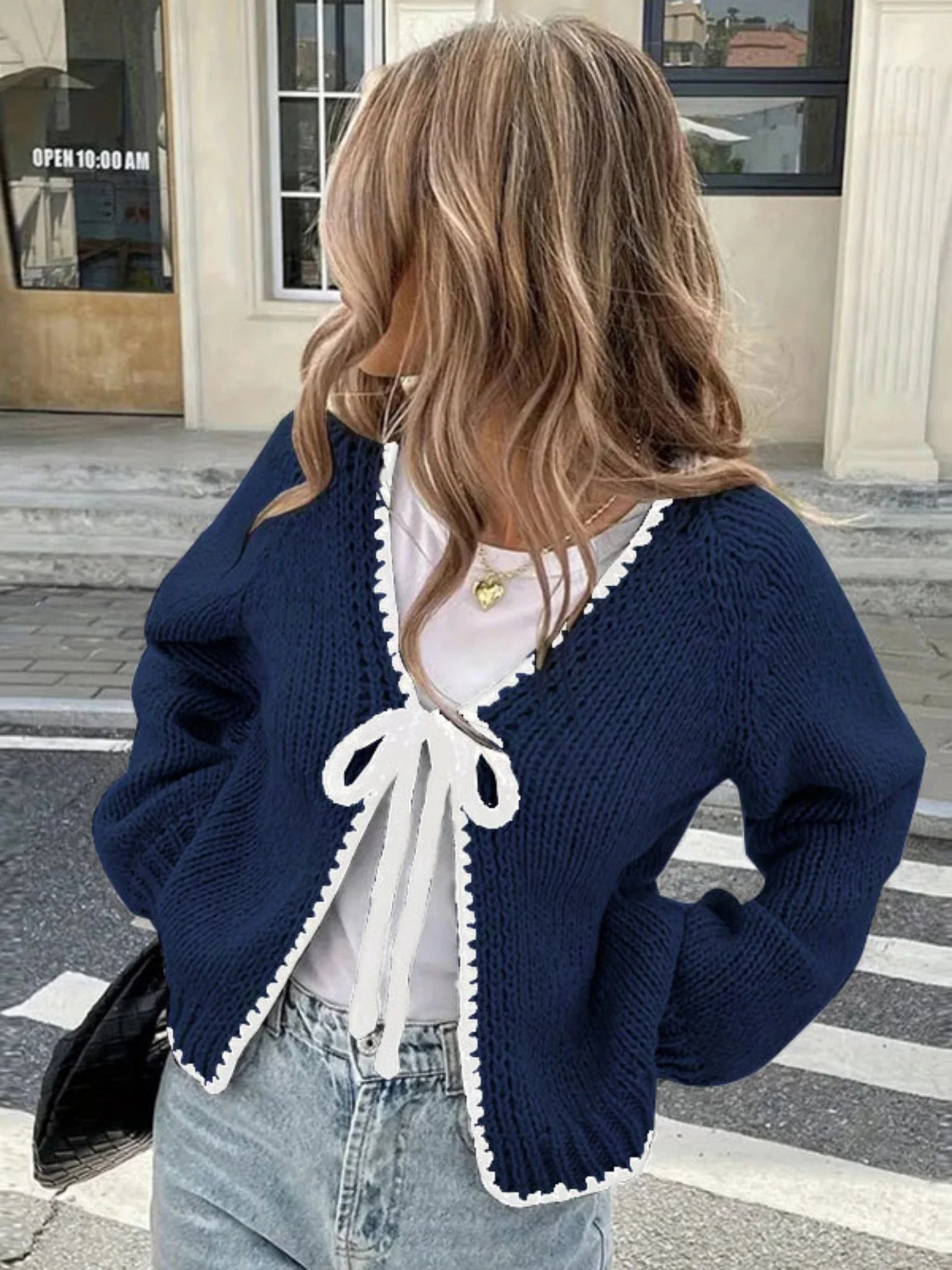 Bow Tie Color-blocked Cardigans - Image 4