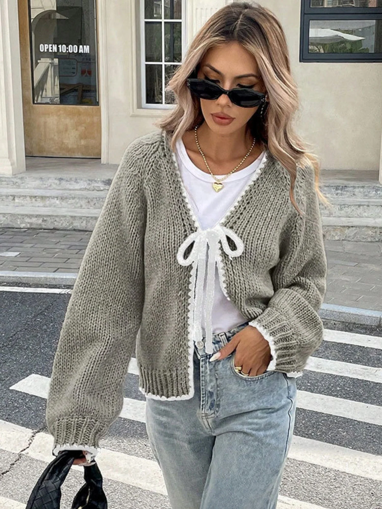 Bow Tie Color-blocked Cardigans - Image 8