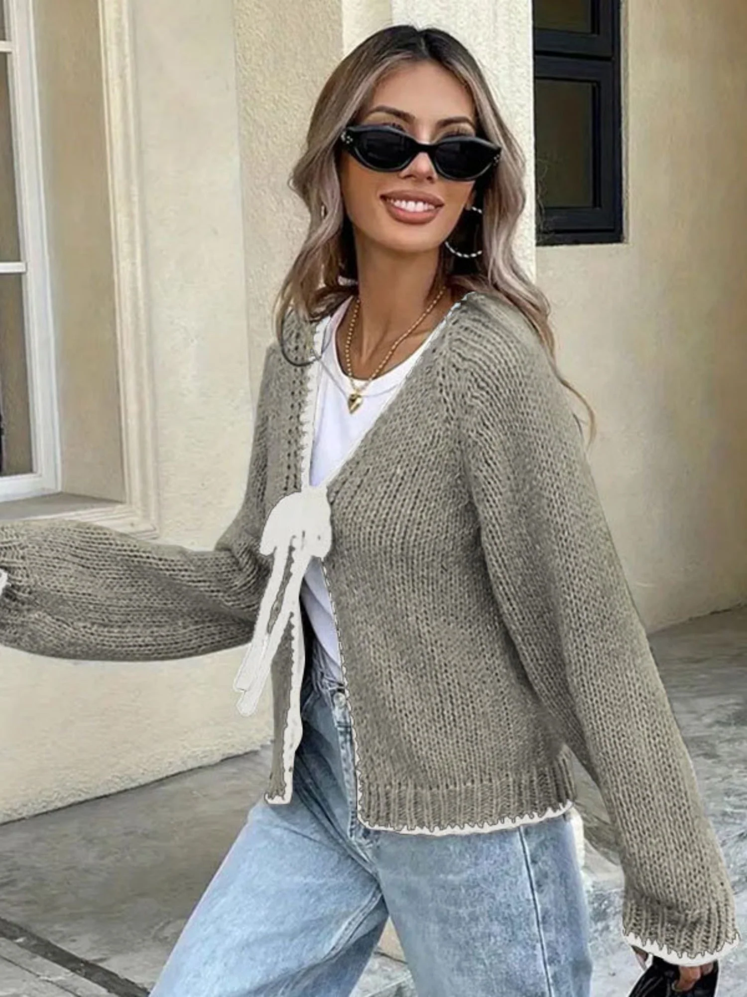 Bow Tie Color-blocked Cardigans - Image 9