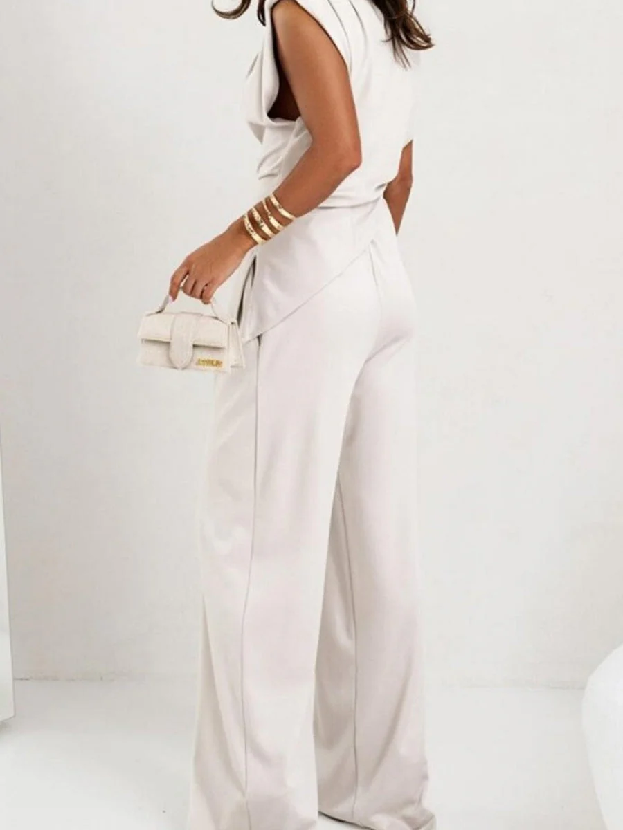 Irregular Sleeveless Tank Tops Gathering Pants 2-piece Sets - Image 8
