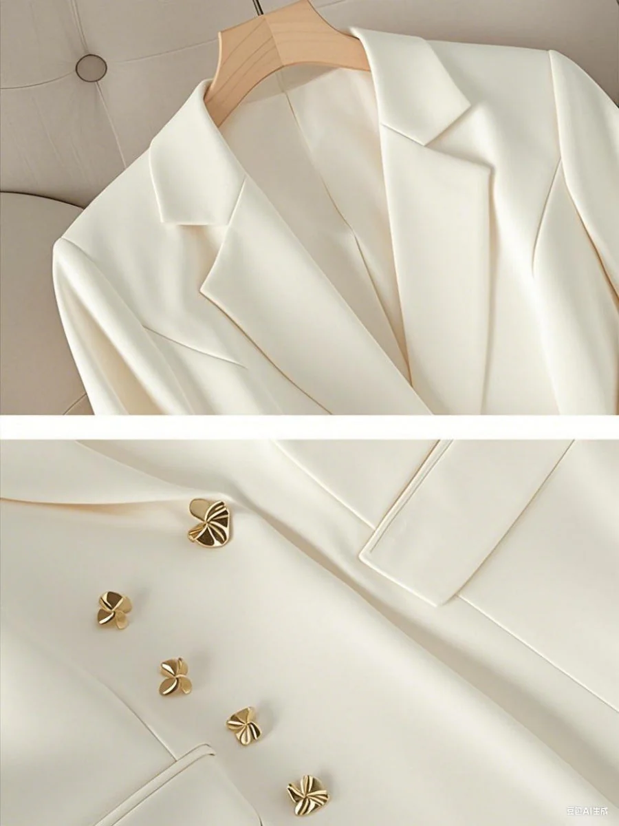 Solid Color Gold Button Decoration Blazers Trousers 2-piece Sets - Image 4