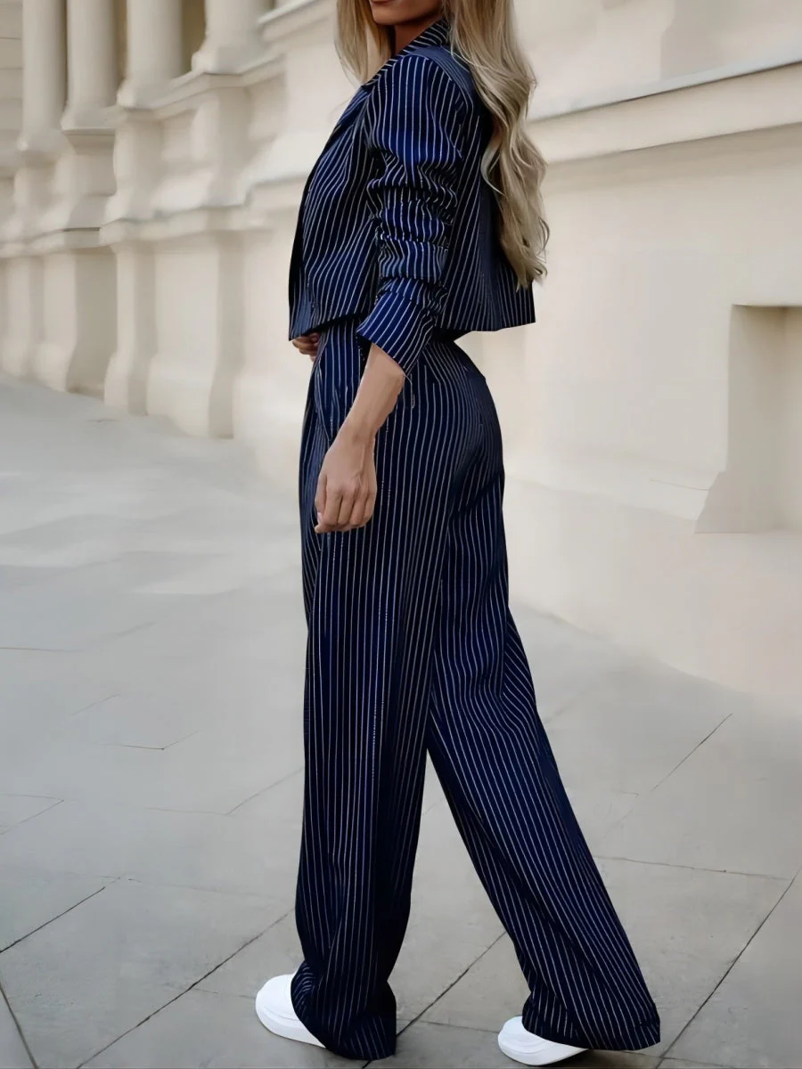 Striped Short Lapel Straight-leg Suit Trousers 2-piece Sets - Image 4