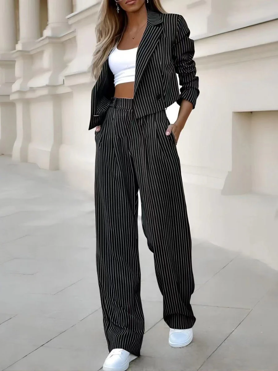 Striped Short Lapel Straight-leg Suit Trousers 2-piece Sets - Image 5