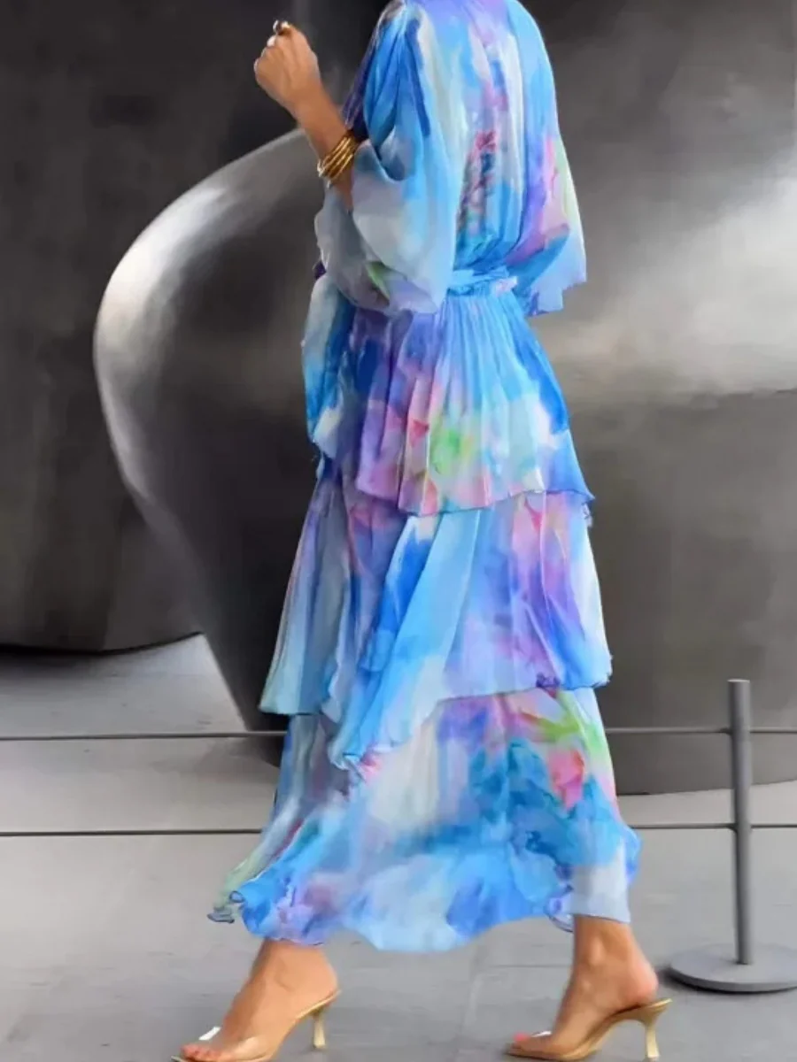 Floral Print Multi-layered Long Dress - Image 2