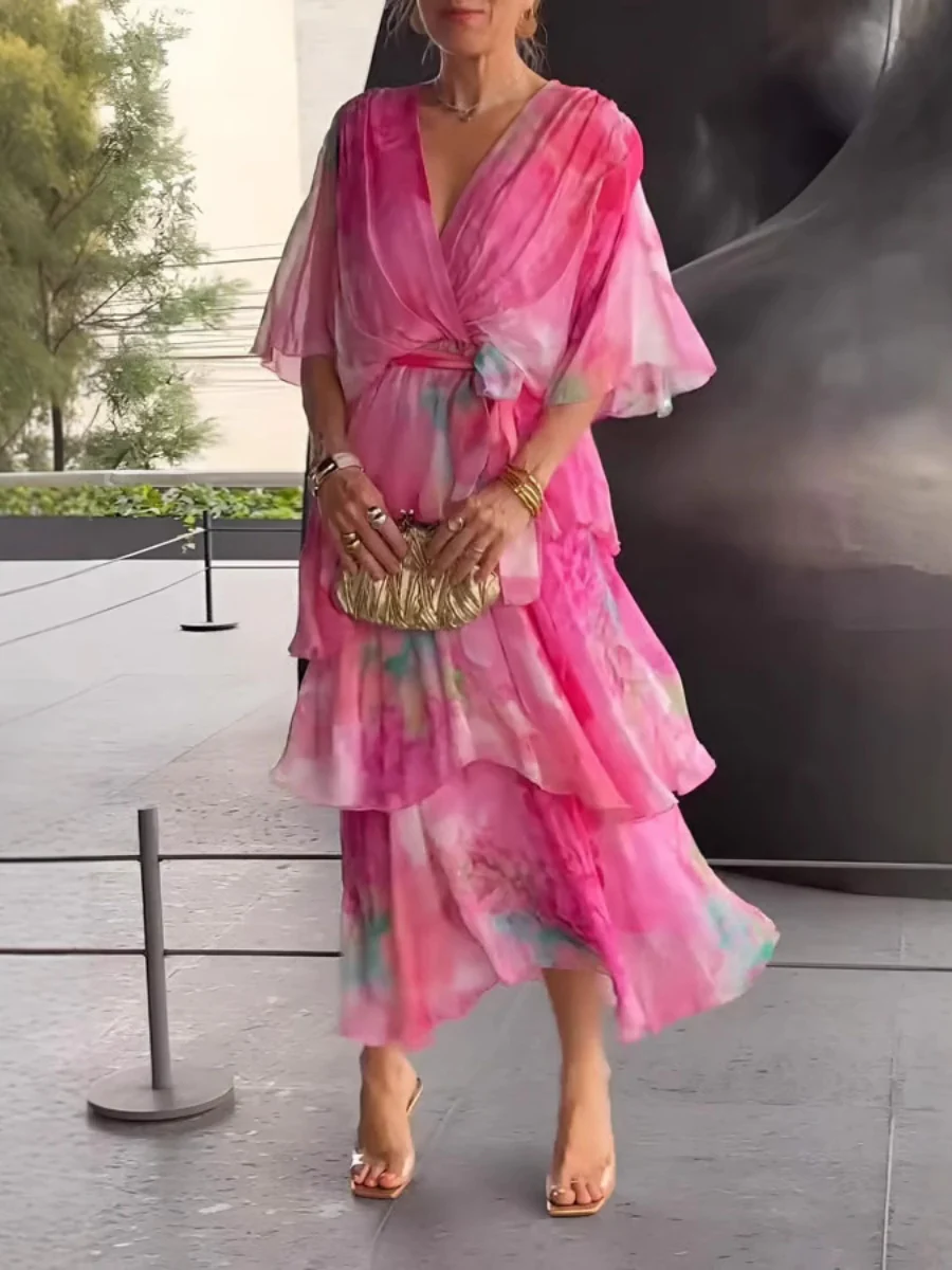 Floral Print Multi-layered Long Dress - Image 4