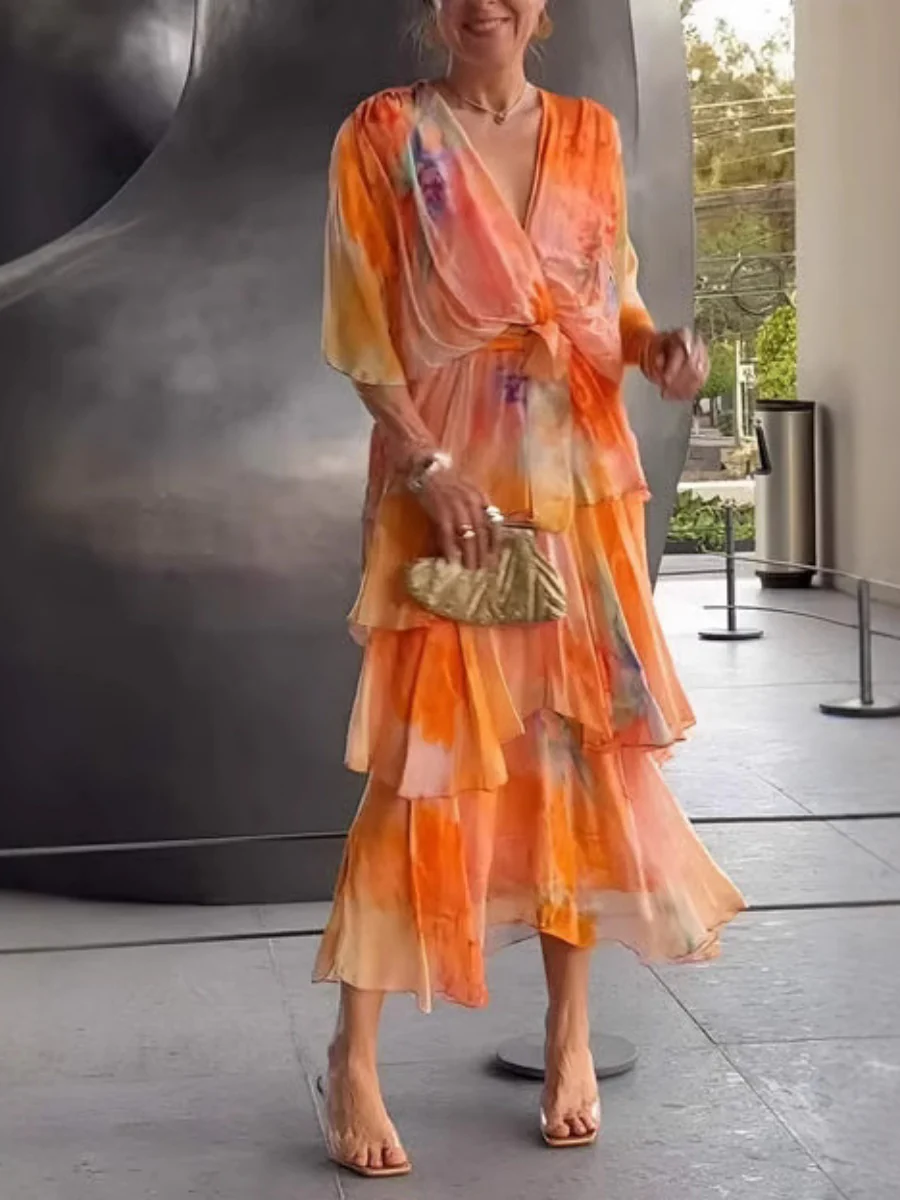 Floral Print Multi-layered Long Dress - Image 5