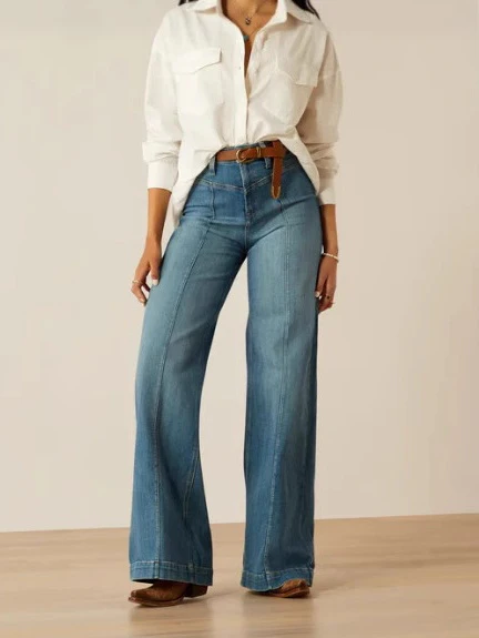 Distressed Drape Stretch Straight Leg Jeans