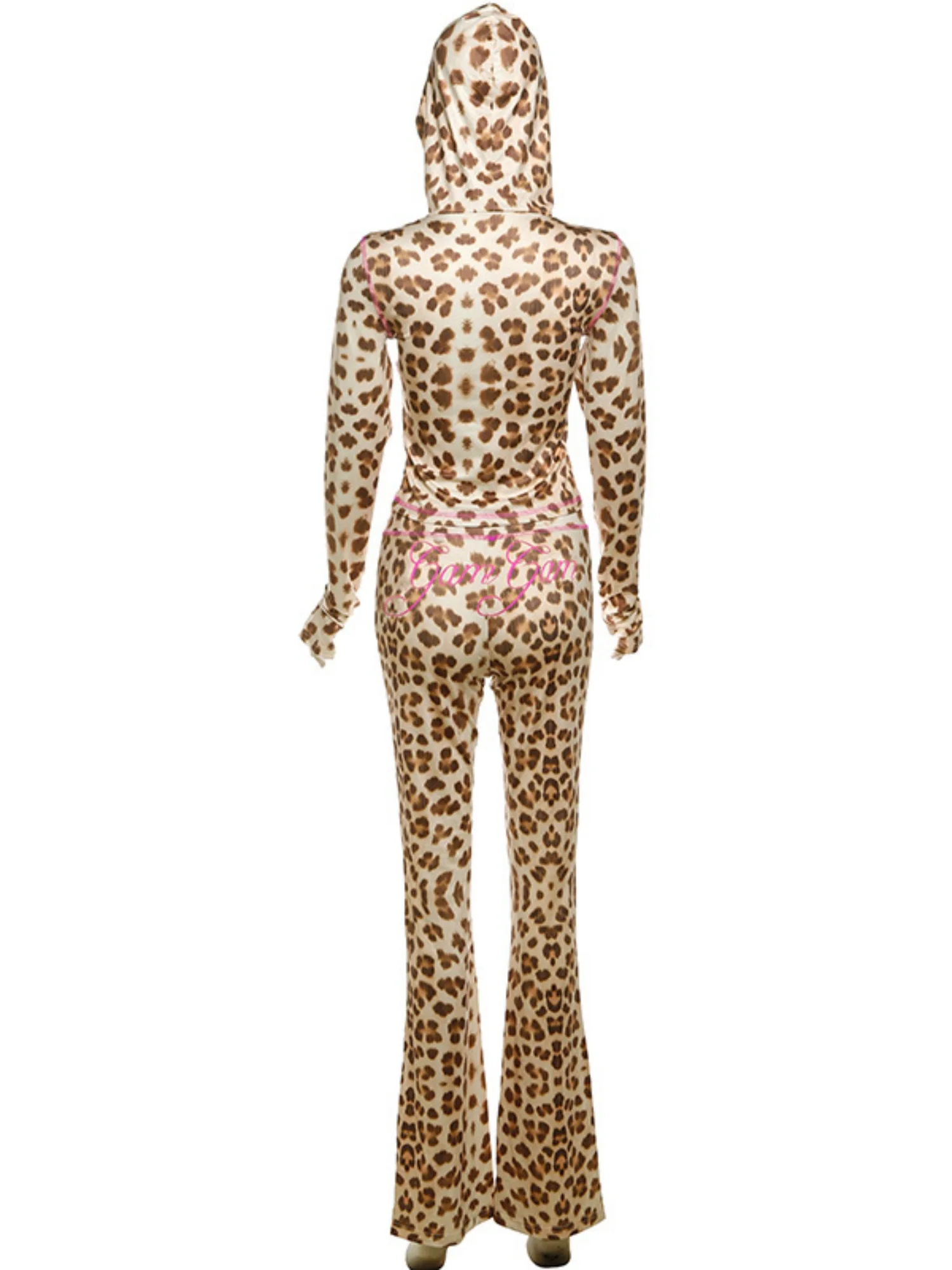 Leopard Print Hooded Cardigan Top High-waisted Skinny Jeans 2-piece Sets - Image 6