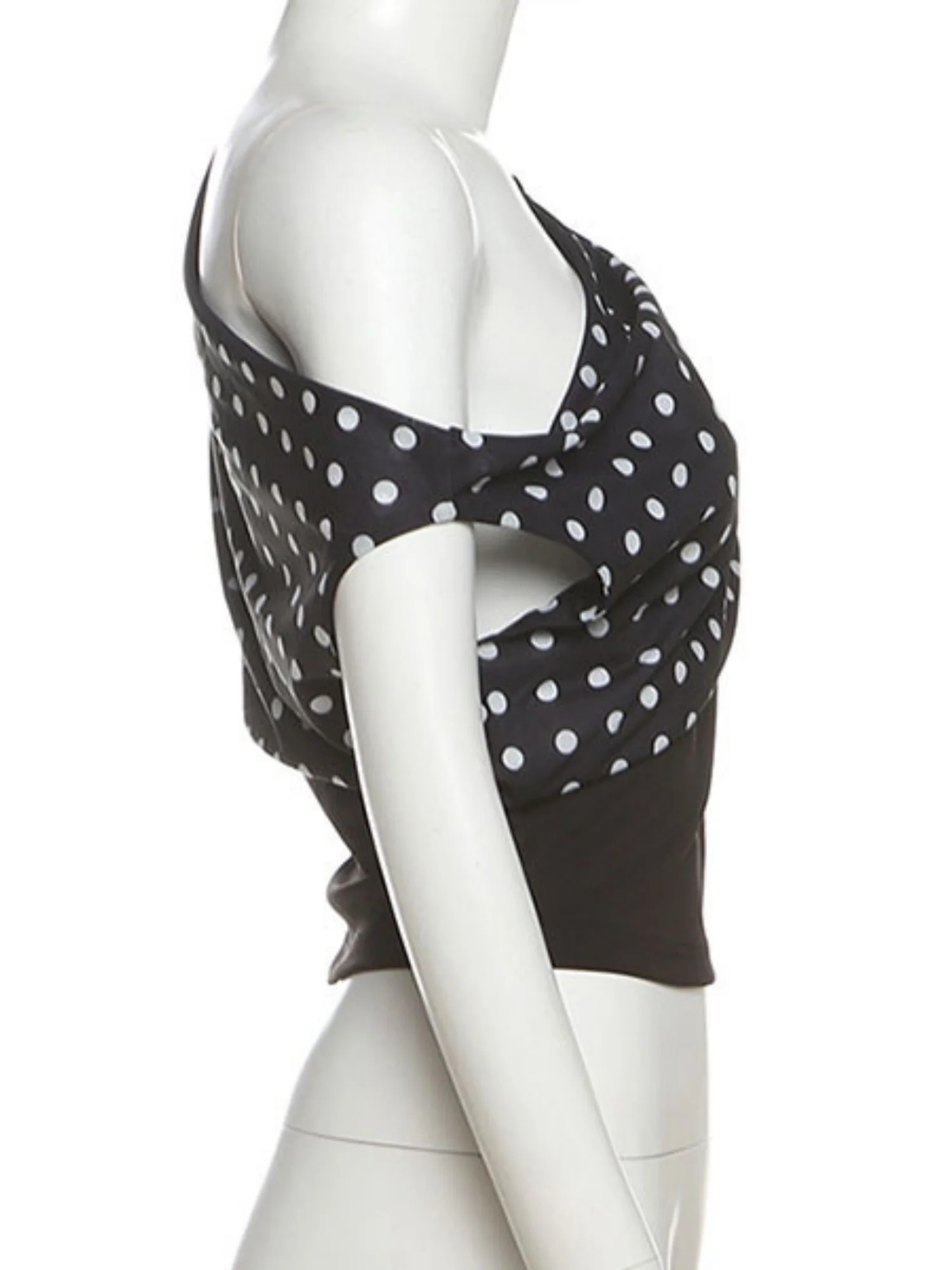 Polka Dots One-shoulder Off-shoulder Cropped Top And Cinched Waist Tank Tops&Camis - Image 8