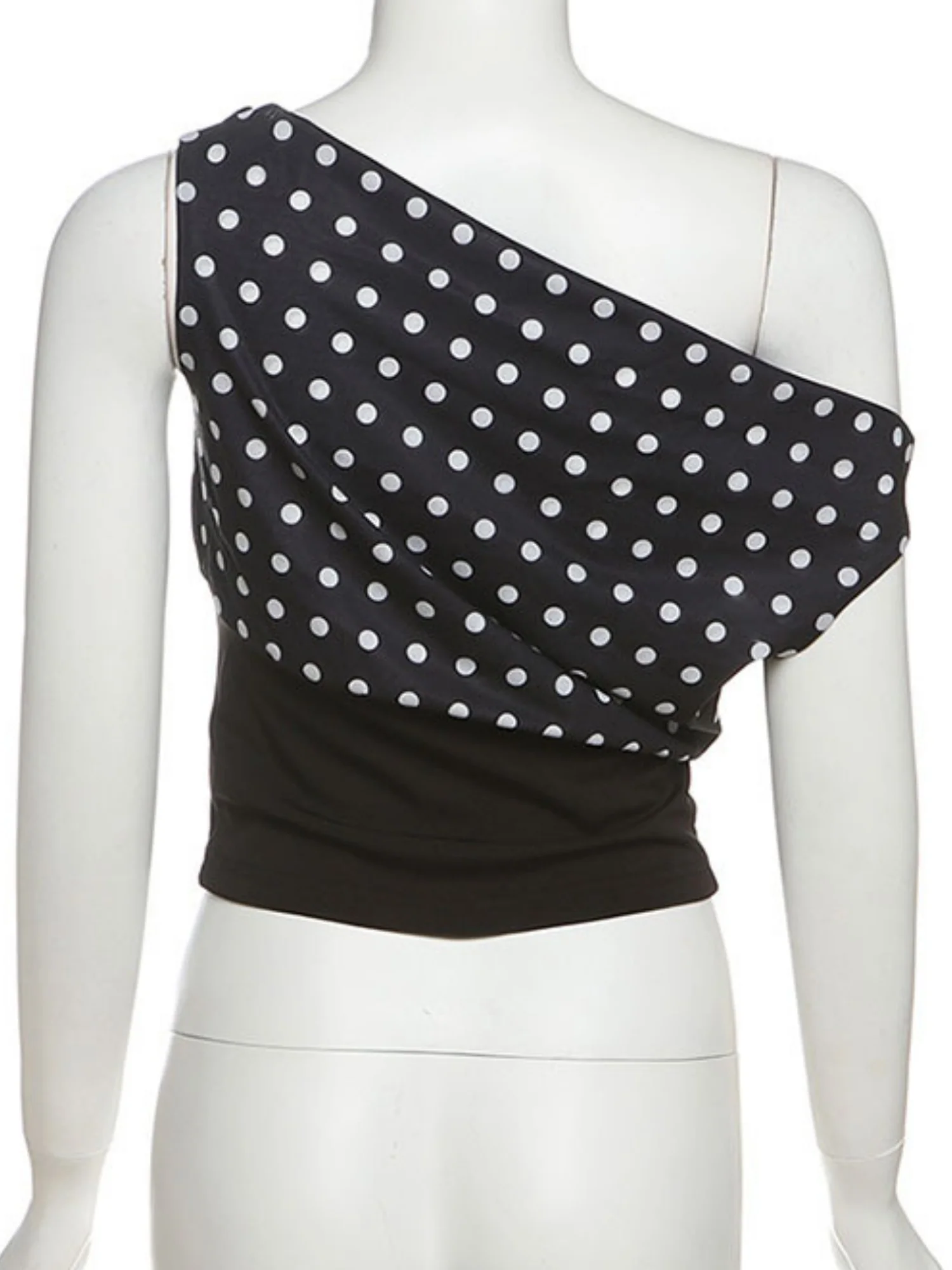 Polka Dots One-shoulder Off-shoulder Cropped Top And Cinched Waist Tank Tops&Camis - Image 9