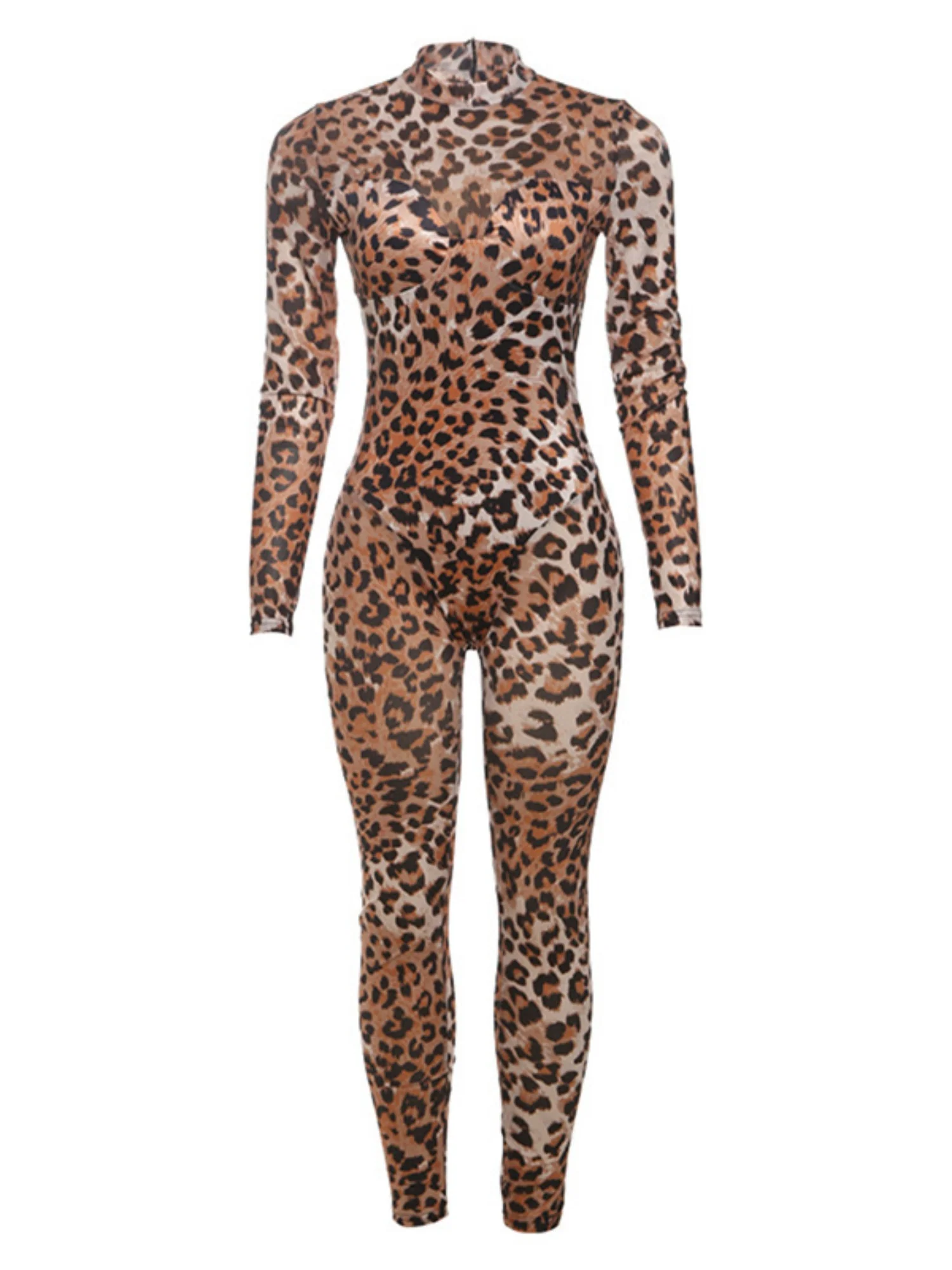 Leopard Print Mesh High-waisted, Slim-fitting, Hip-hugging Jumpsuits&Bodysuits - Image 4