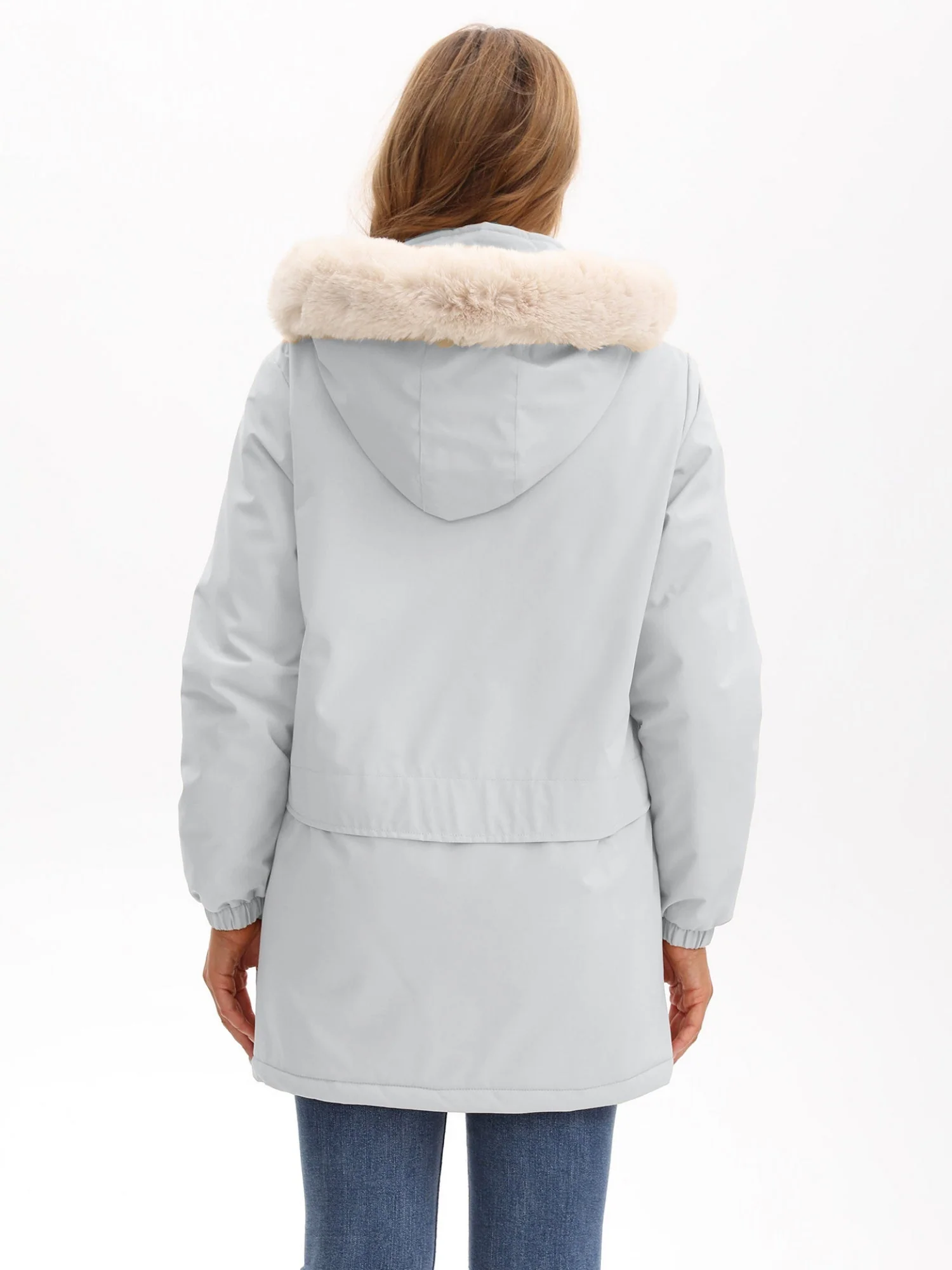 With Fur Collar Hooded For Warmth Drawstring Pocket Down Jacket - Image 14