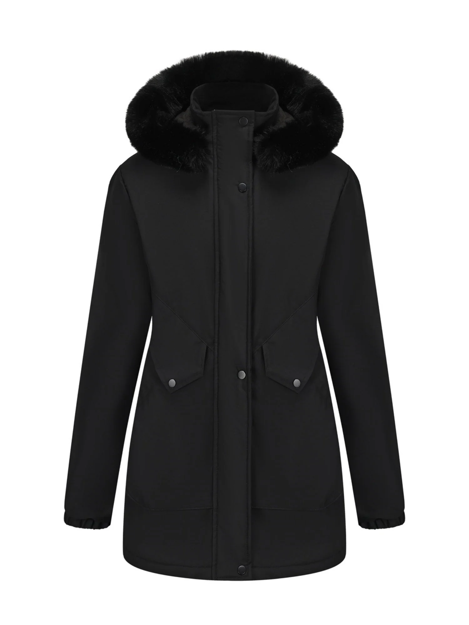With Fur Collar Hooded For Warmth Drawstring Pocket Down Jacket - Image 16