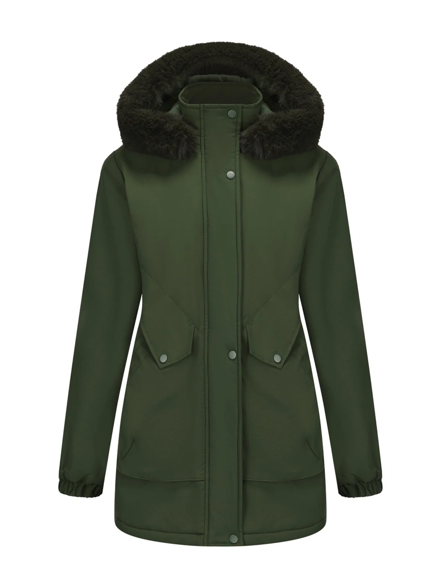 With Fur Collar Hooded For Warmth Drawstring Pocket Down Jacket - Image 18