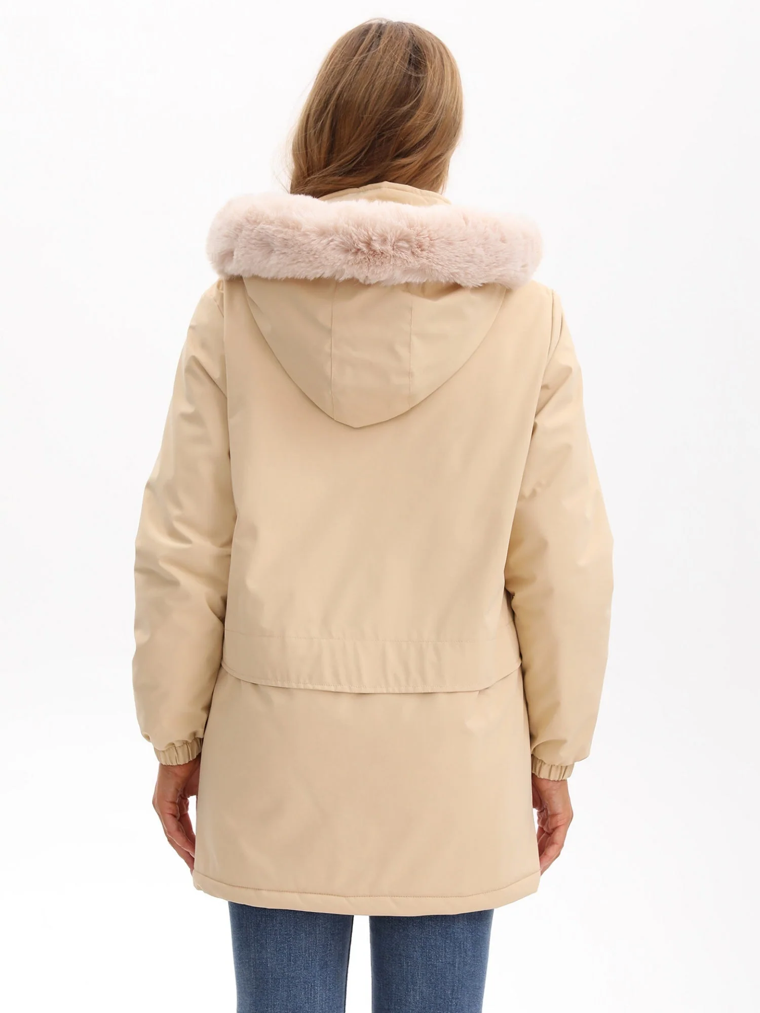 With Fur Collar Hooded For Warmth Drawstring Pocket Down Jacket - Image 2