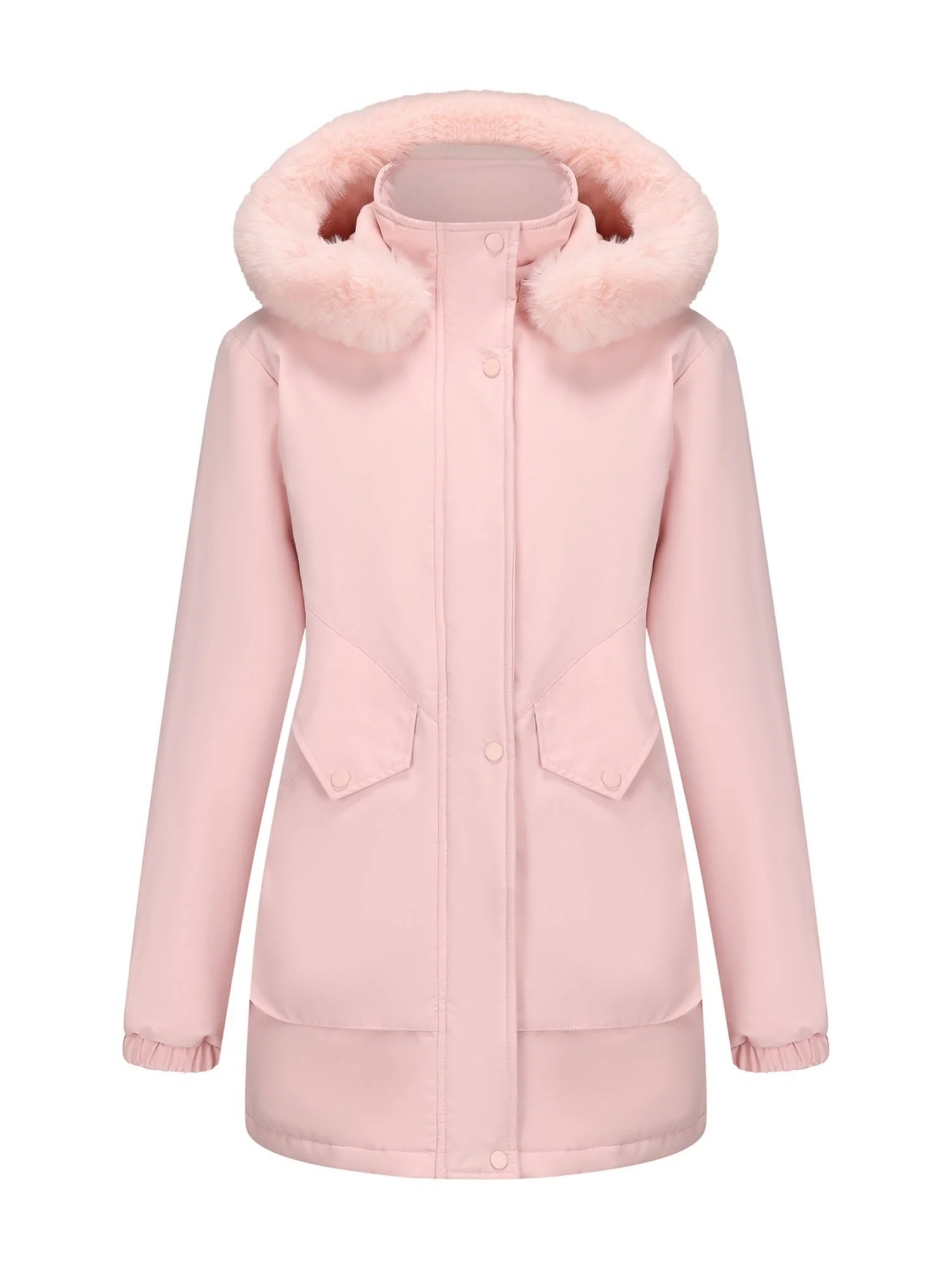 With Fur Collar Hooded For Warmth Drawstring Pocket Down Jacket - Image 9