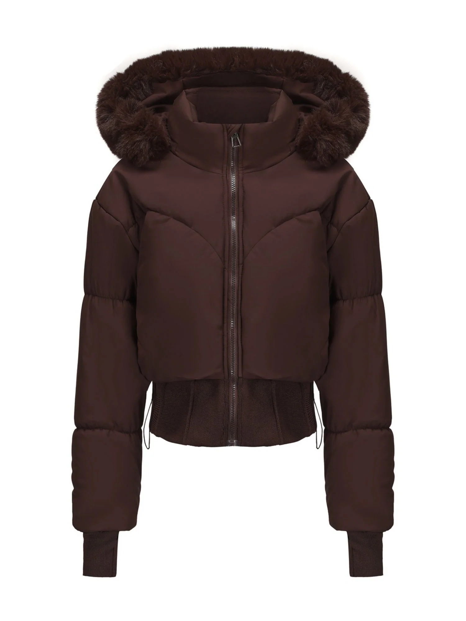 Large Fur Collar Hooded Pockets Short Waist Down Jacket - Image 12