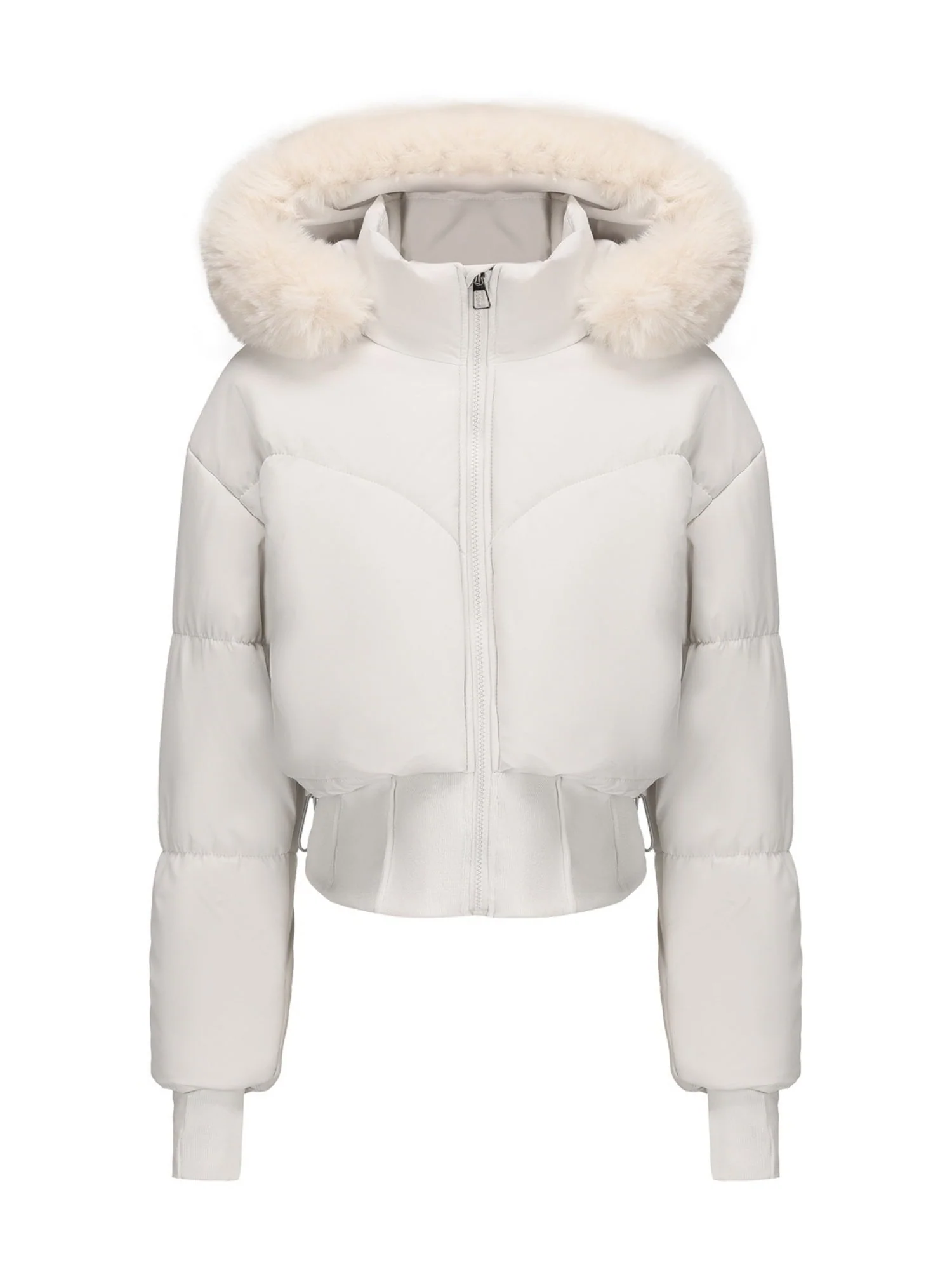 Large Fur Collar Hooded Pockets Short Waist Down Jacket - Image 13