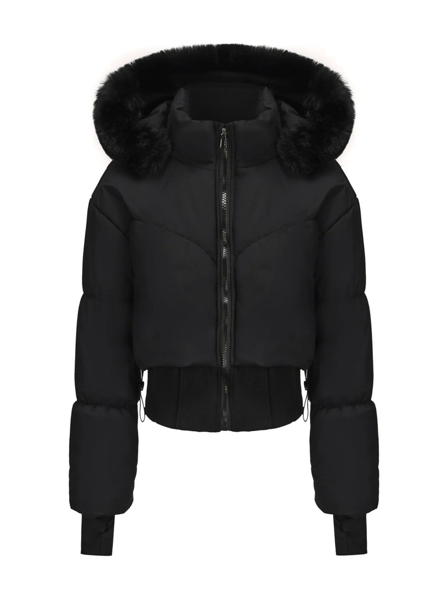 Large Fur Collar Hooded Pockets Short Waist Down Jacket - Image 6