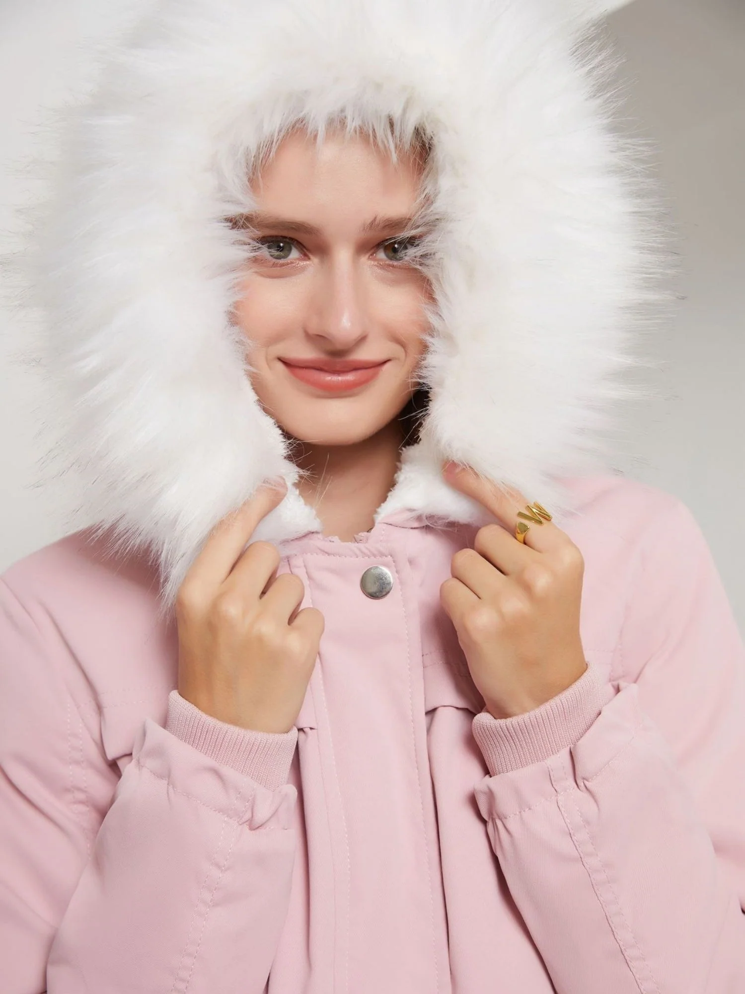 With Fur Collar Fleece Lined Hooded For Warmth Drawstring Pocket Down Jacket - Image 2