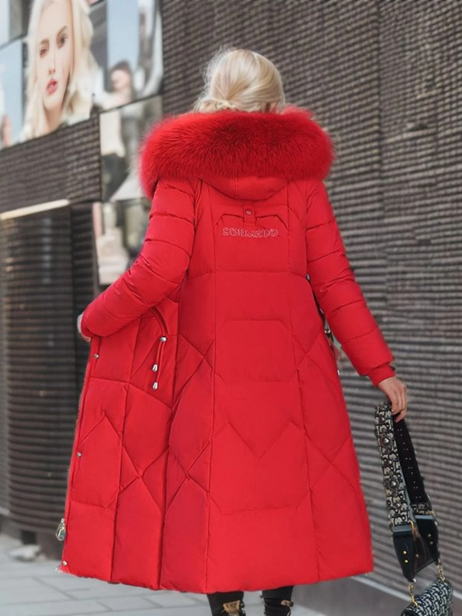 Thick Fur Collar Over-the-knee Mid-length Pocket Down Jacket - Image 5