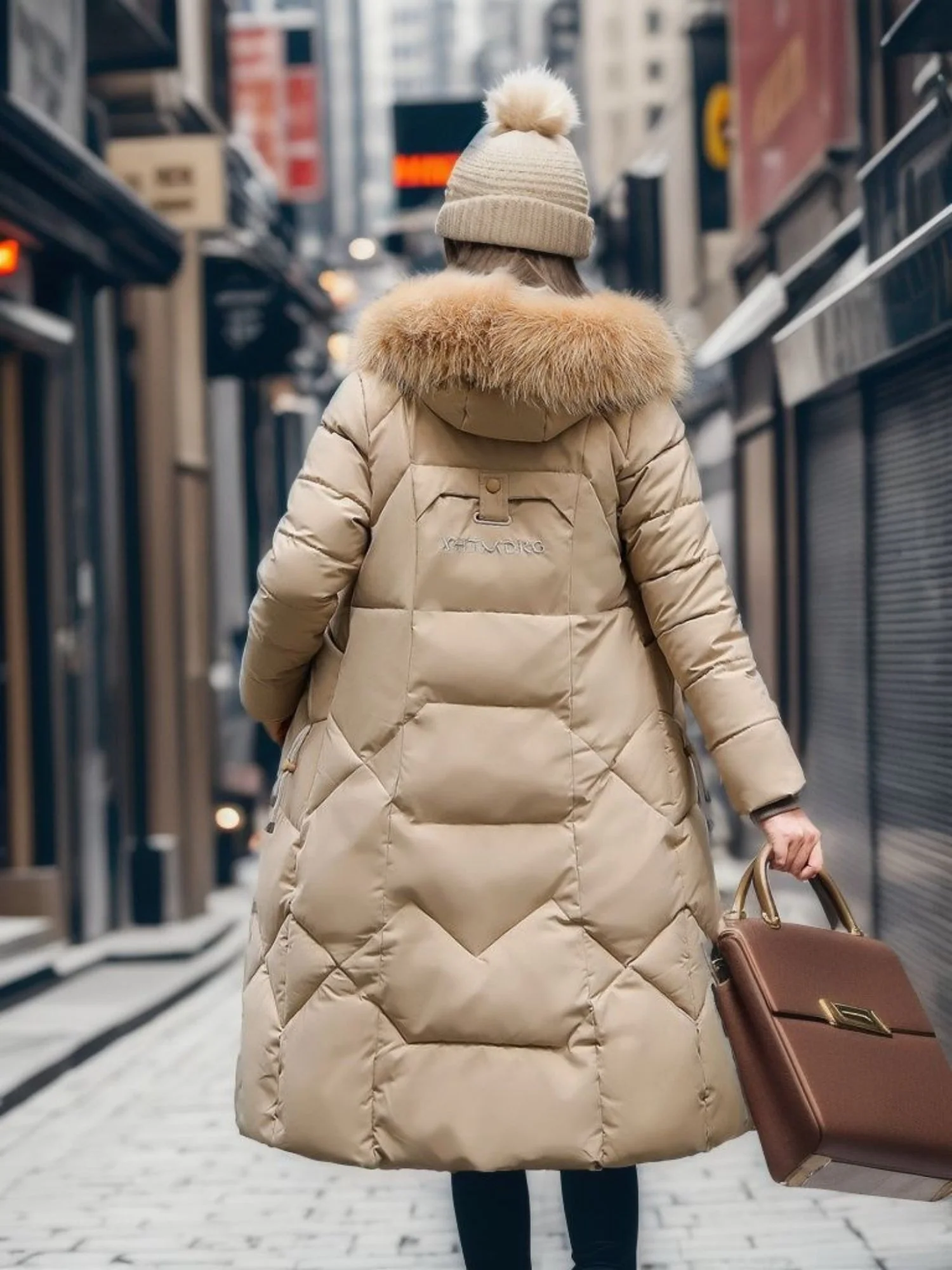 Thick Fur Collar Over-the-knee Mid-length Pocket Down Jacket - Image 9