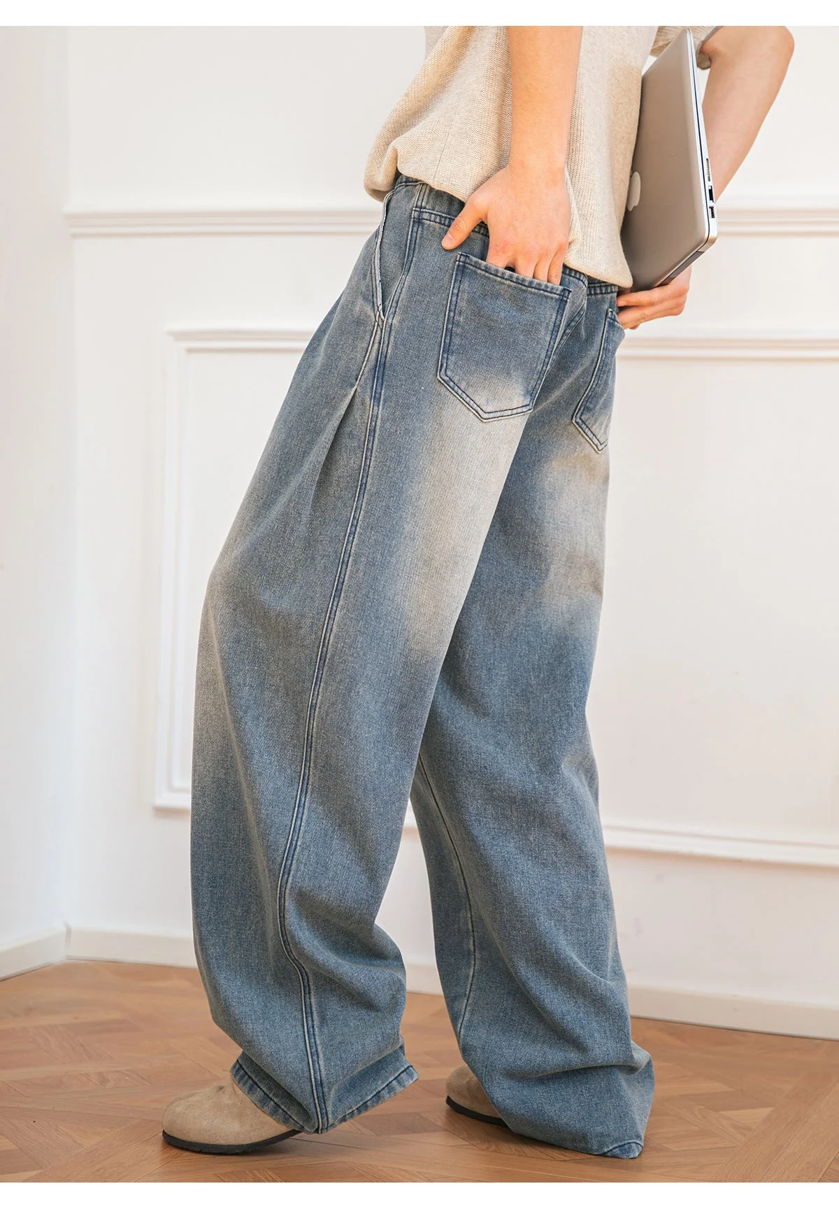 Distressed Washed Loose-fit Straight-fit Jeans - Image 2