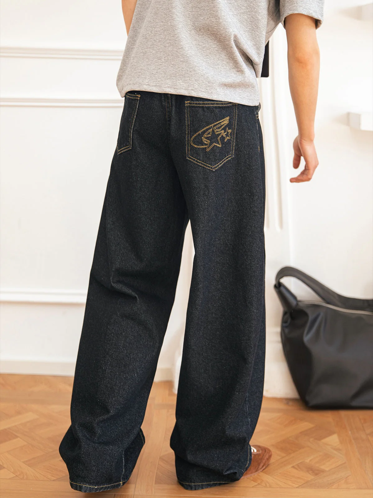 Color-blocked Washed Loose-fit Straight-fit Jeans - Image 3