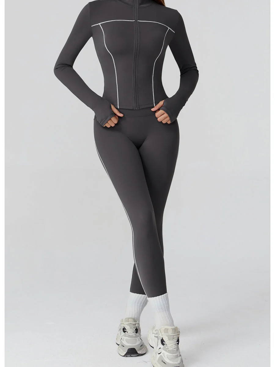 Color-blocked Brushed Yoga Jacket With Zipper, Windproof And Slim Fit - Image 11